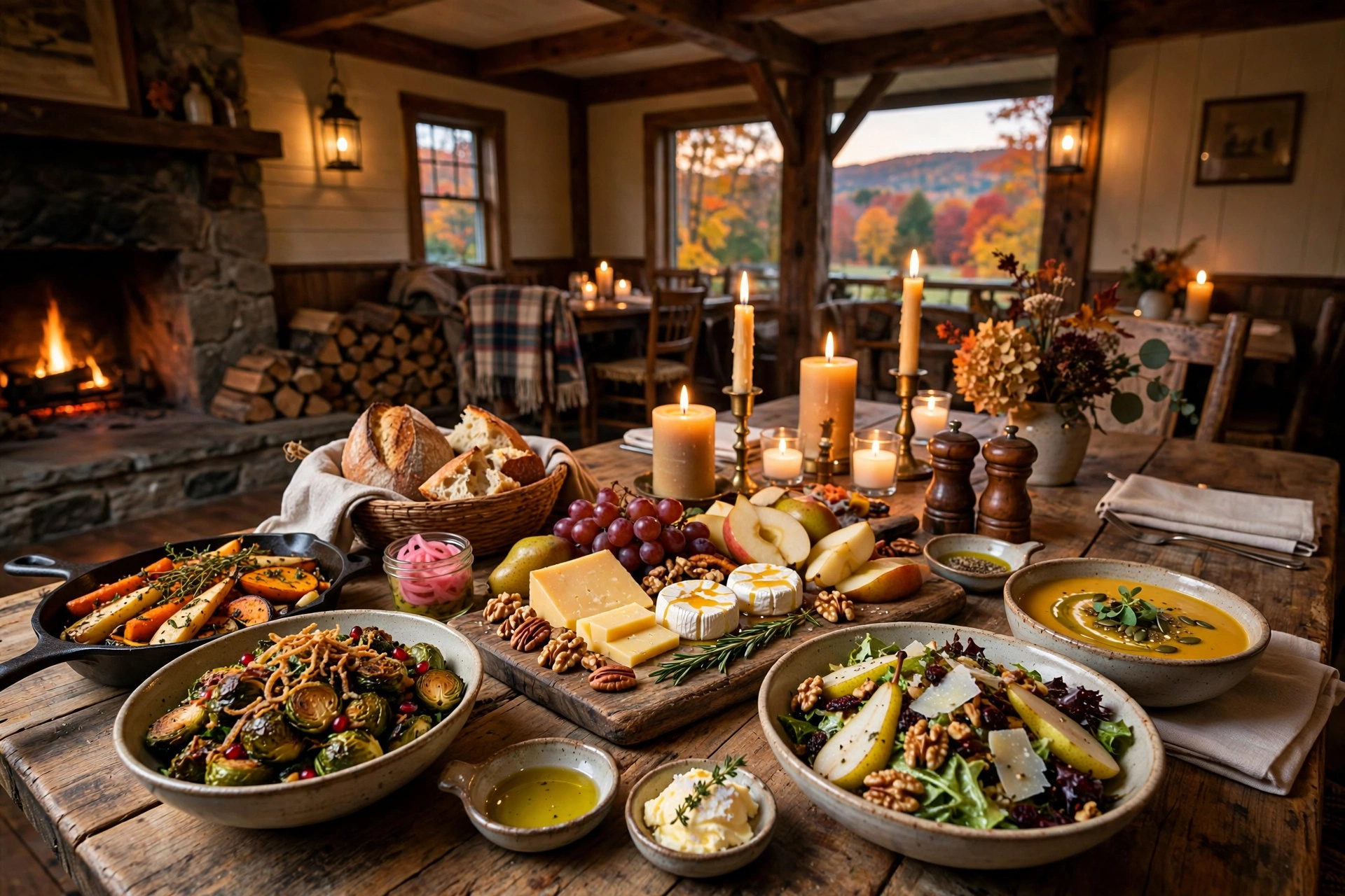 Farm-to-table restaurant table in a Hudson Valley inn