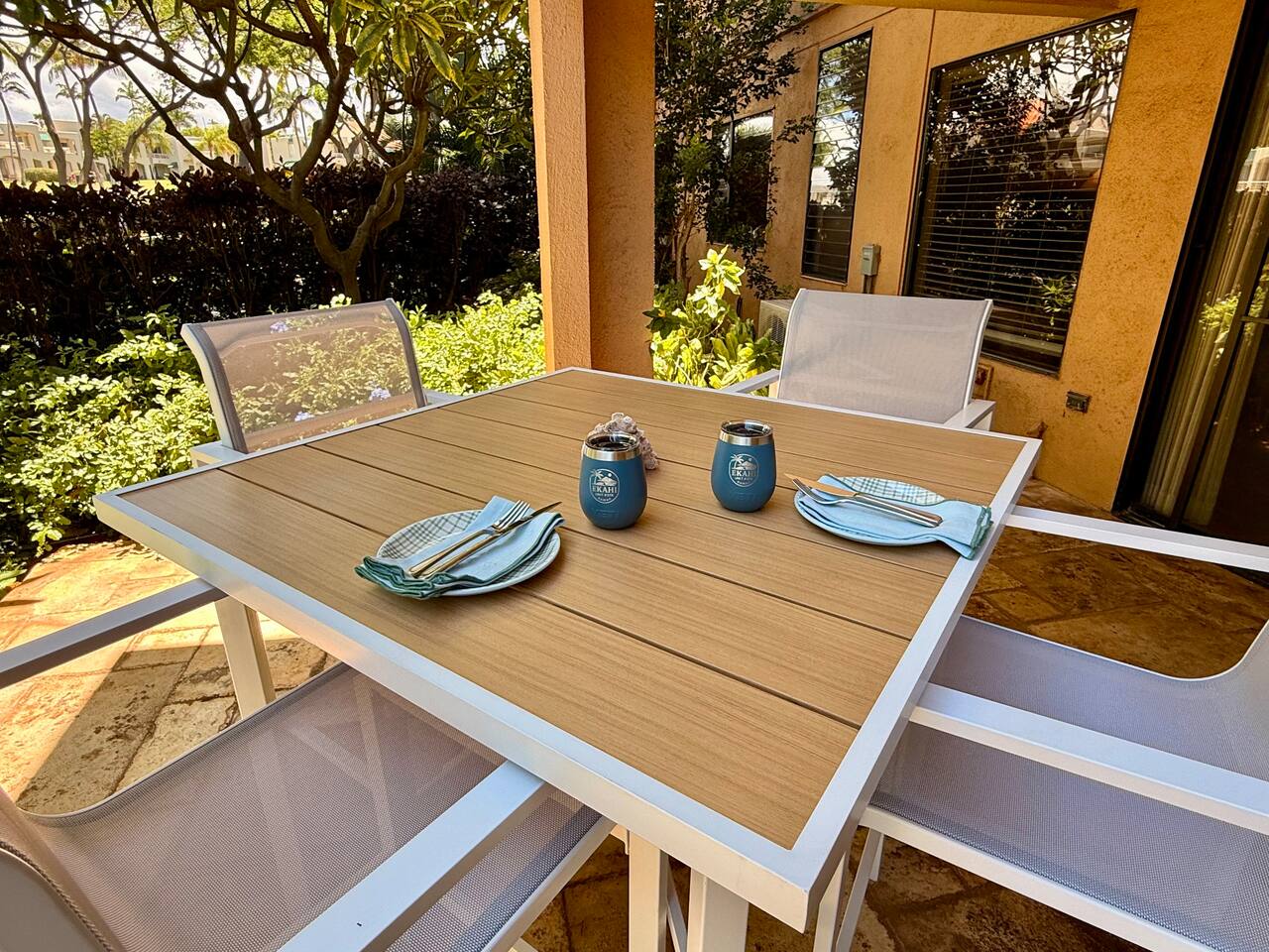 Enjoy meals at the lanai dining table