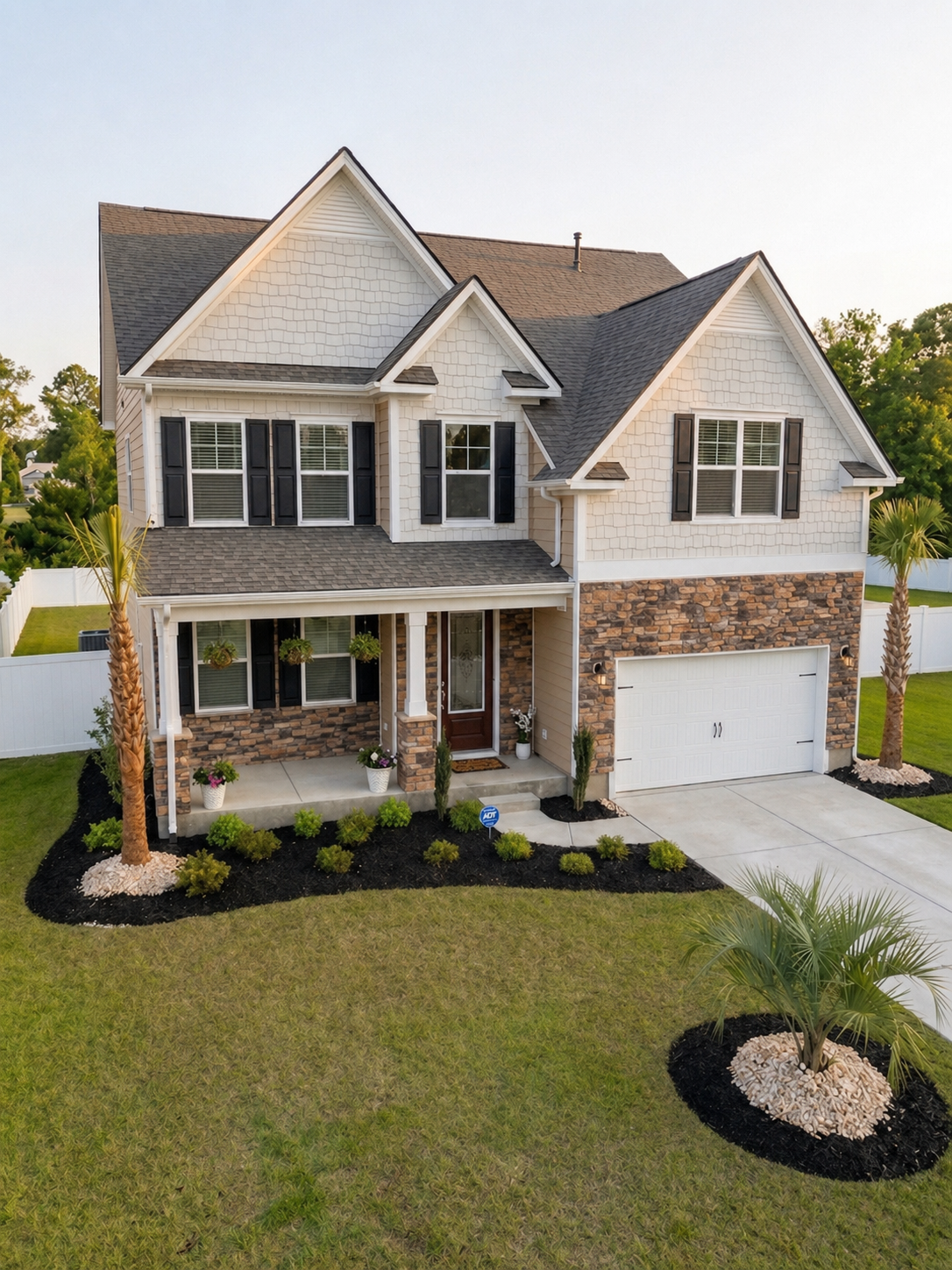 Exterior View: Stunning curb appeal with vibrant skies and lush greenery awaits your relaxation!