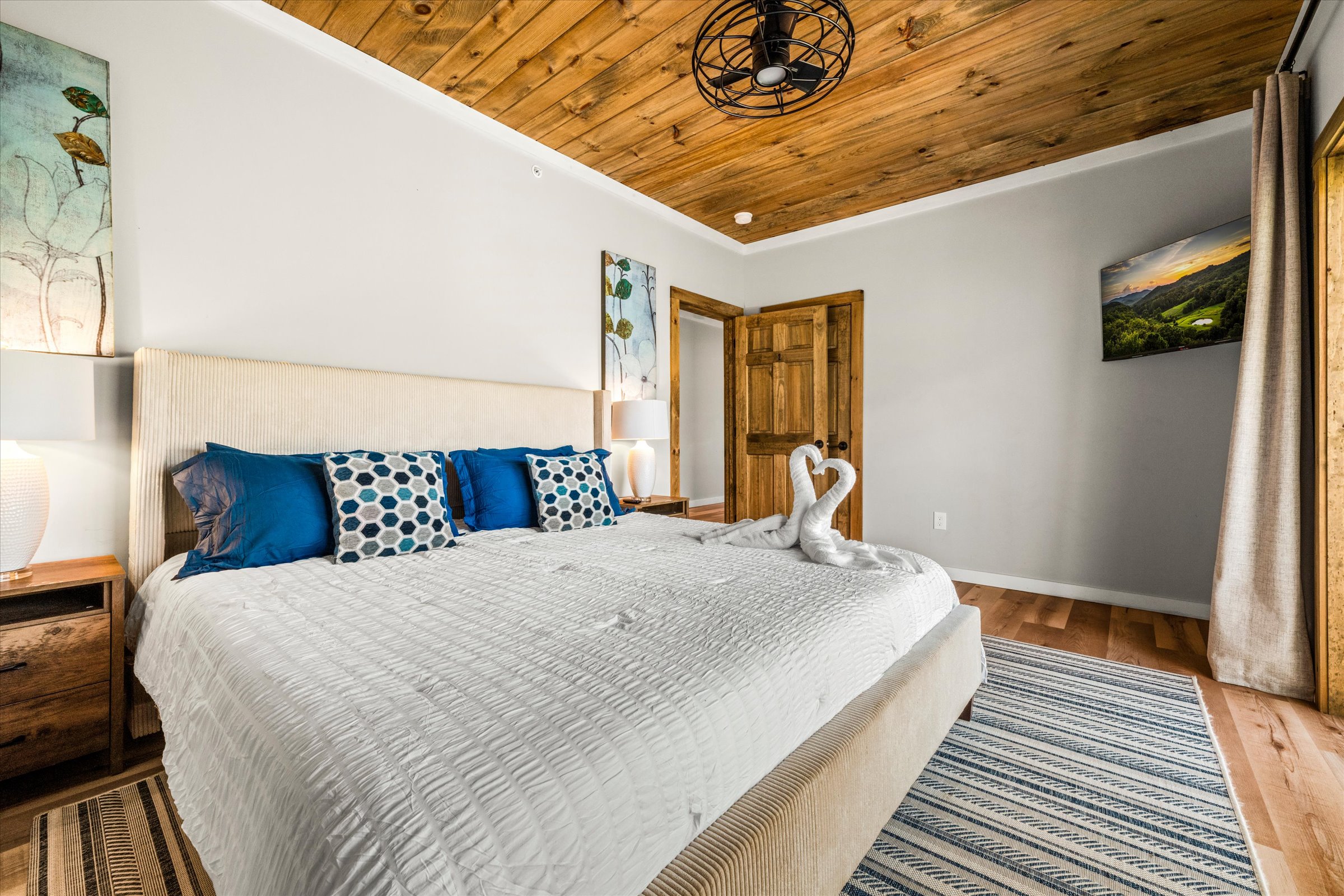 Enjoy integrated entertainment with a Smart TV right in your room and includes storage space.