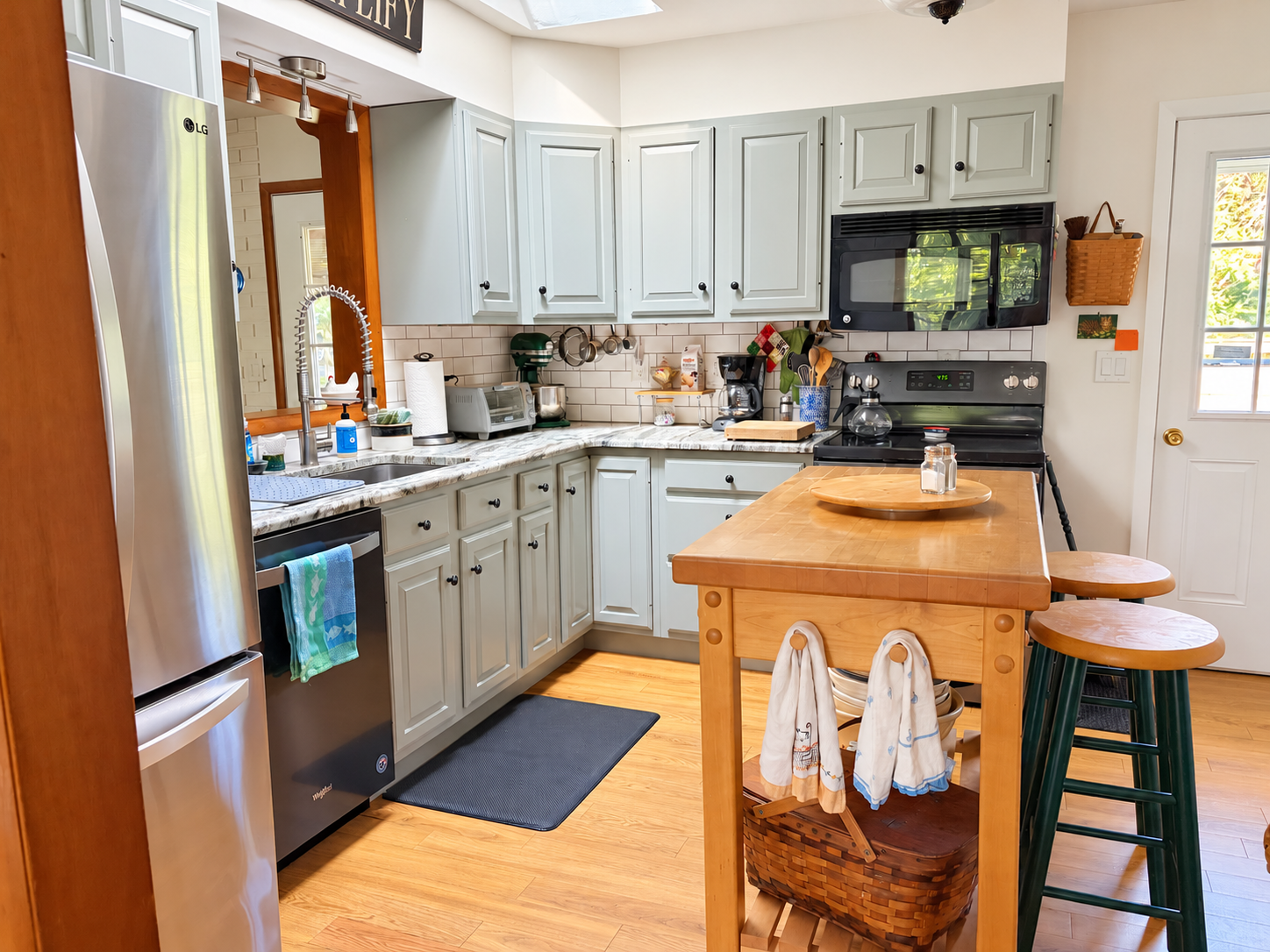 Updated kitchen with island.