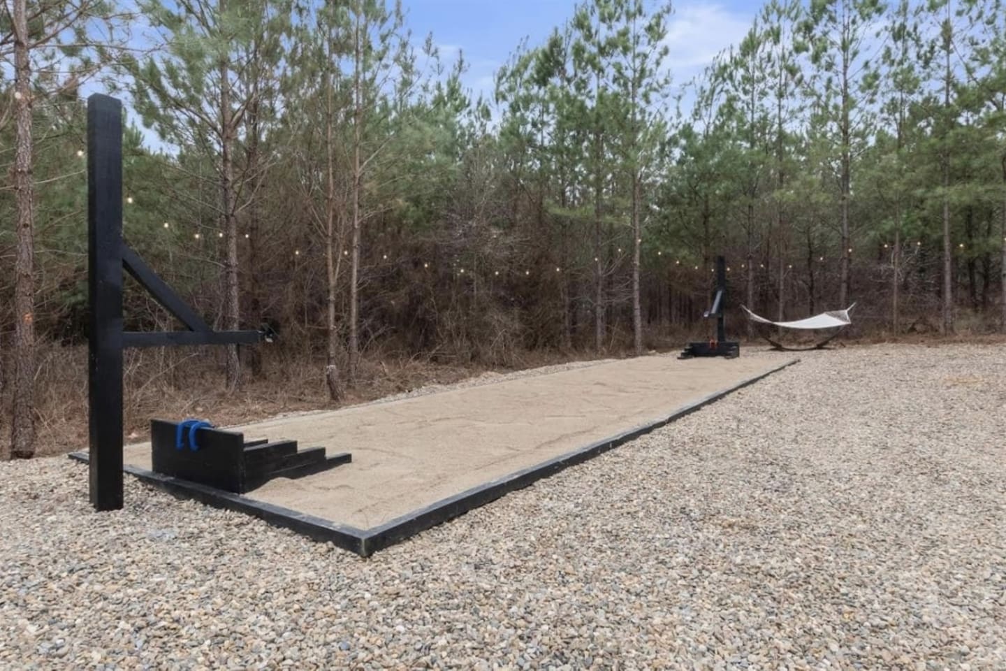 Surrounded by the peaceful sounds of nature, test your aim with a classic game of horseshoes on the custom-built pit. It's the perfect outdoor activity to enjoy some friendly competition.