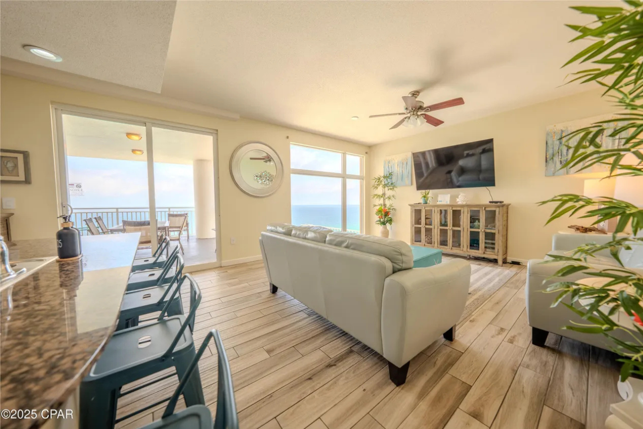 Open living and dining room