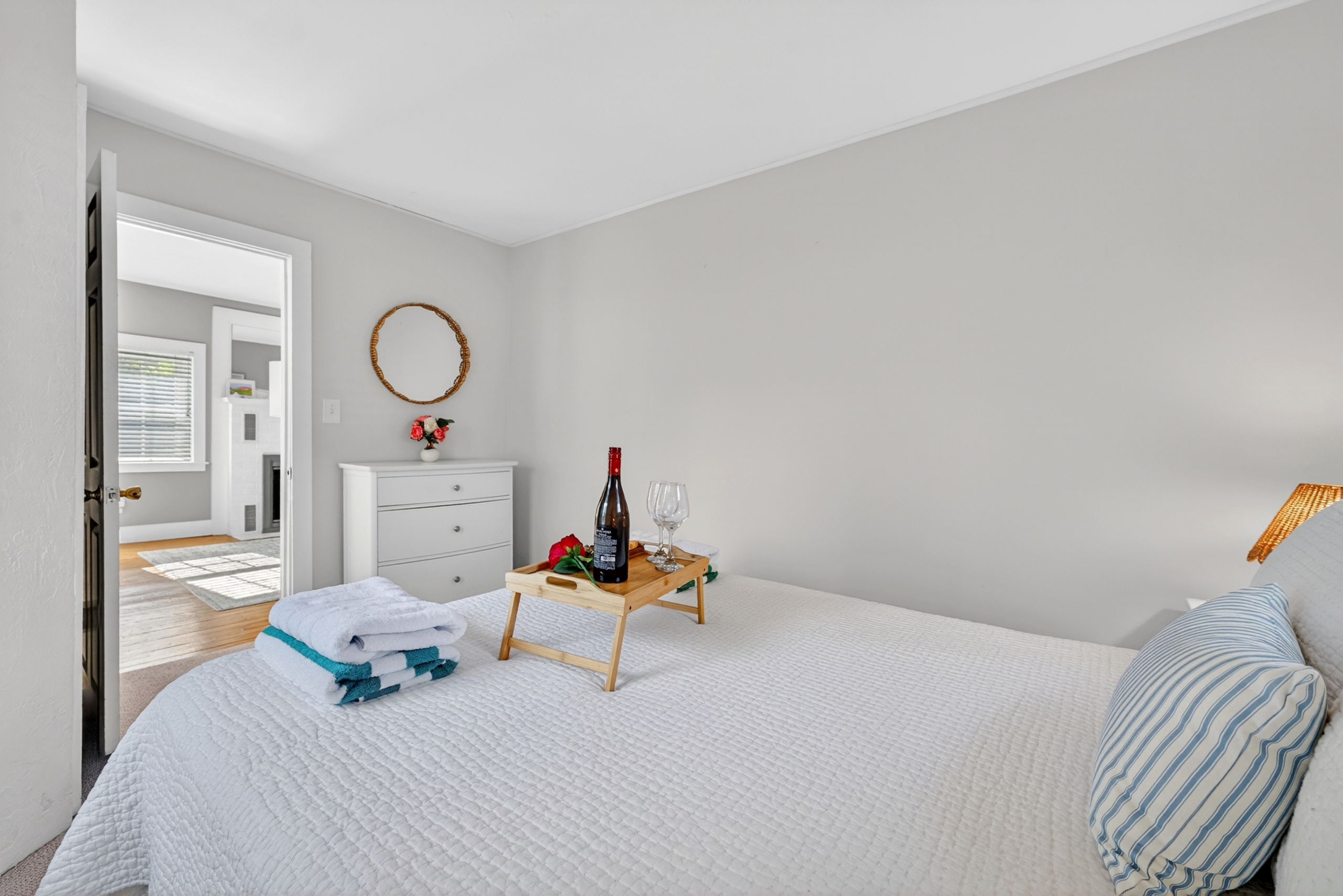 A serene space to unwind and enjoy a peaceful slumber or enjoy a breakfast in bed.