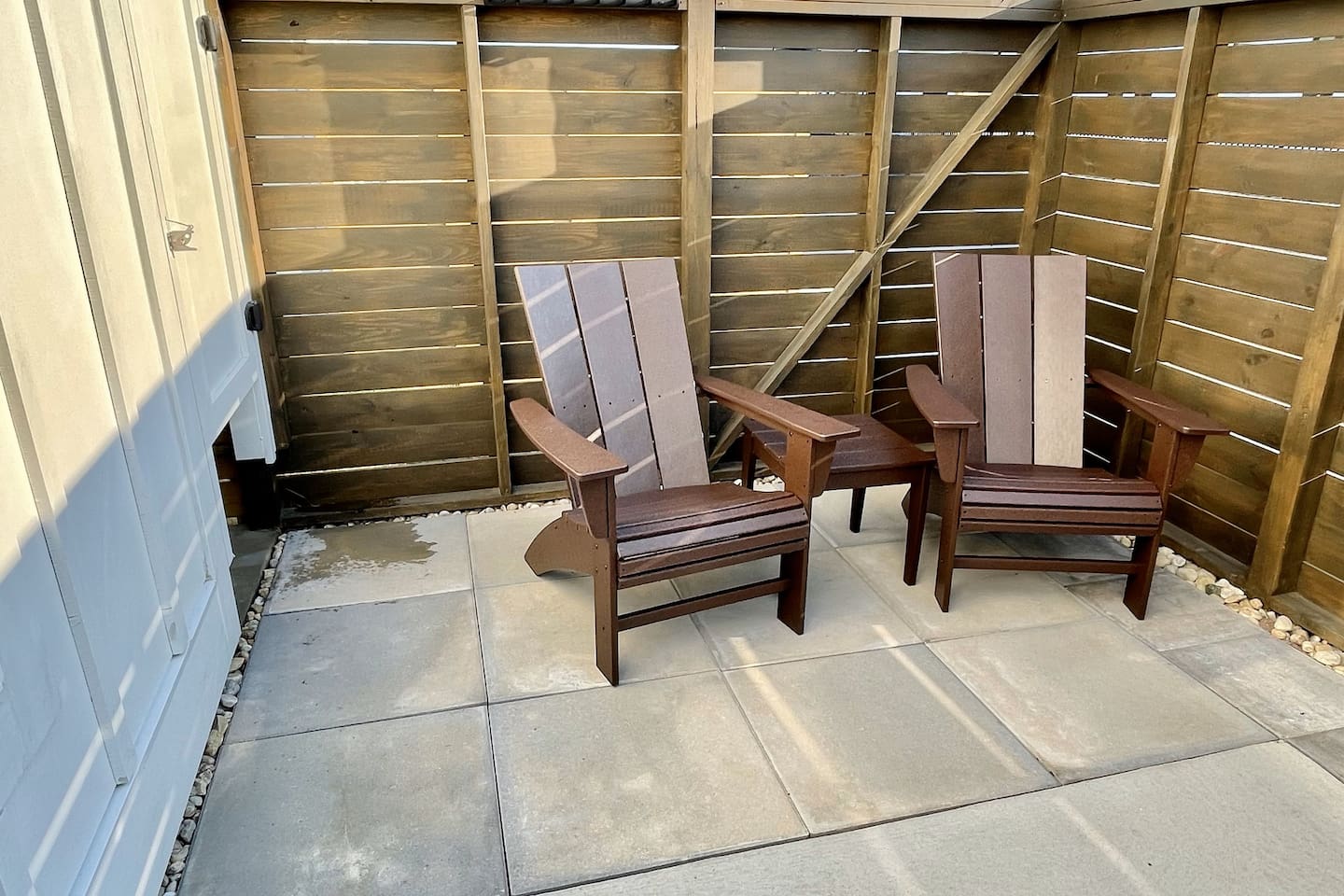 A comfortable corner of the patio with modern seating—perfect for relaxing with a book or a drink in the afternoon