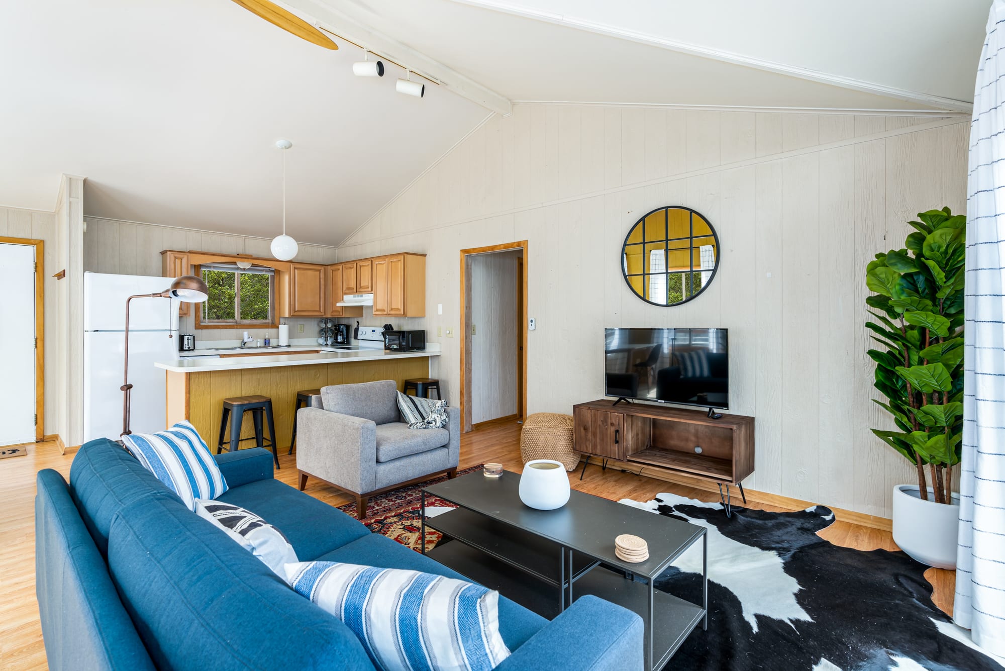 Enjoy the living space. There is Roku TV and games to play.. Sit back and relax. The living space will be getting an upgrade with some new furniture and decor. 
