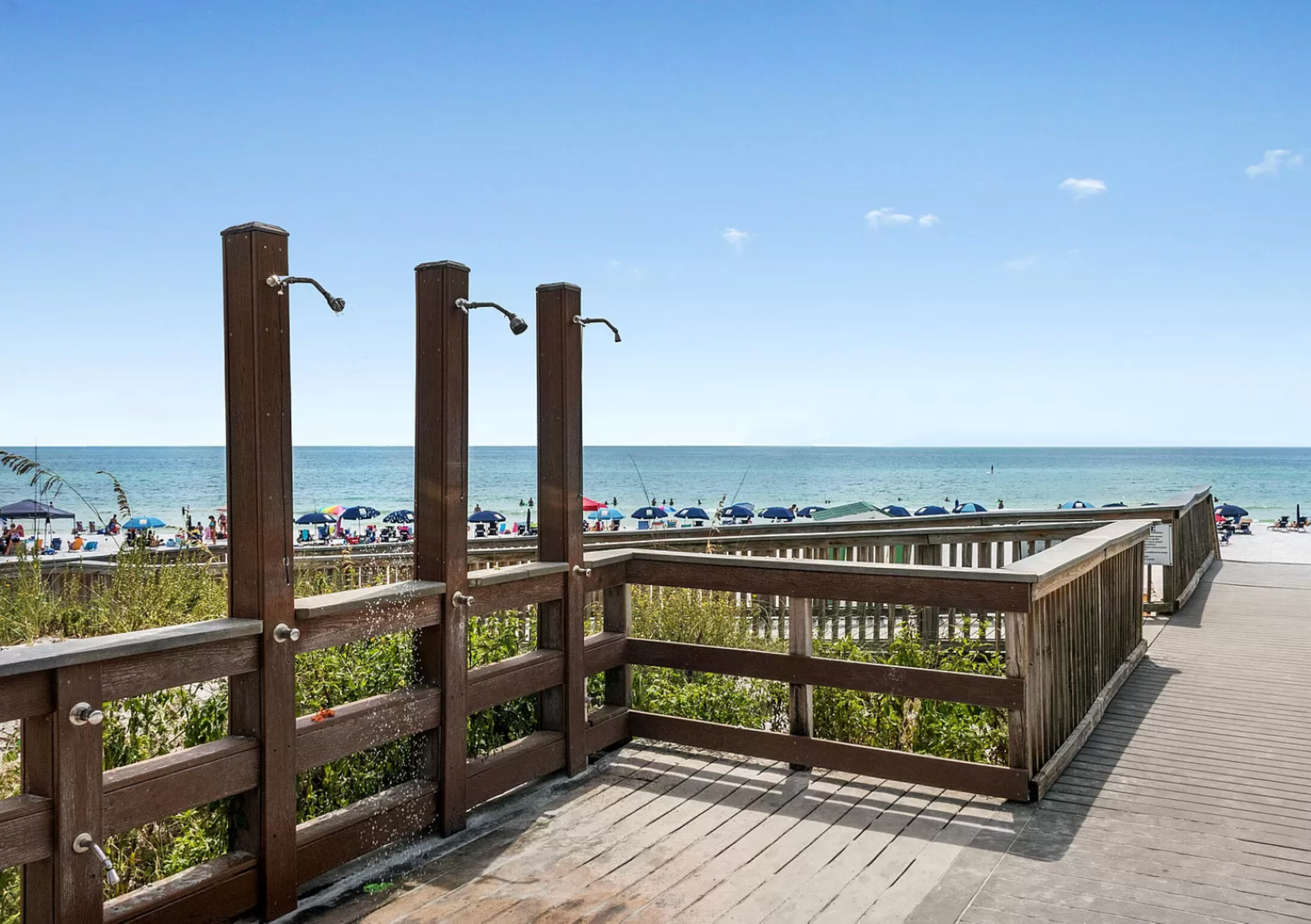 Showers are available on the beach that are part of the area.
