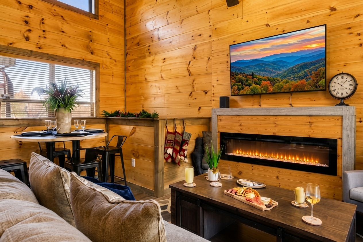 🔥 There’s something magical about gathering around a crackling fireplace after a day of adventure. Warm blankets, good company, and the perfect cabin escape await. 🏔️✨
