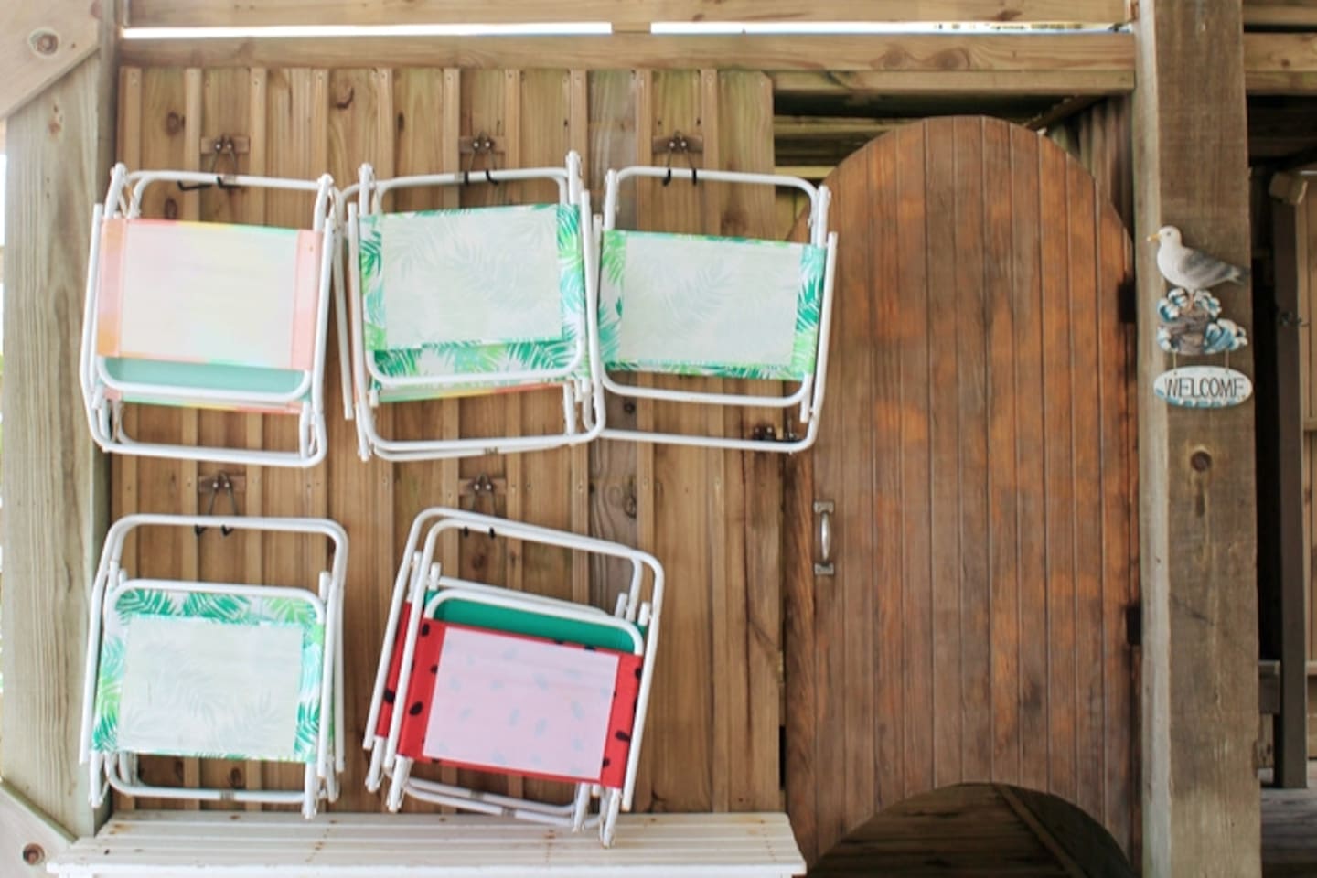 Beach chairs, outdoor shower access. There are two outdoor showers. 