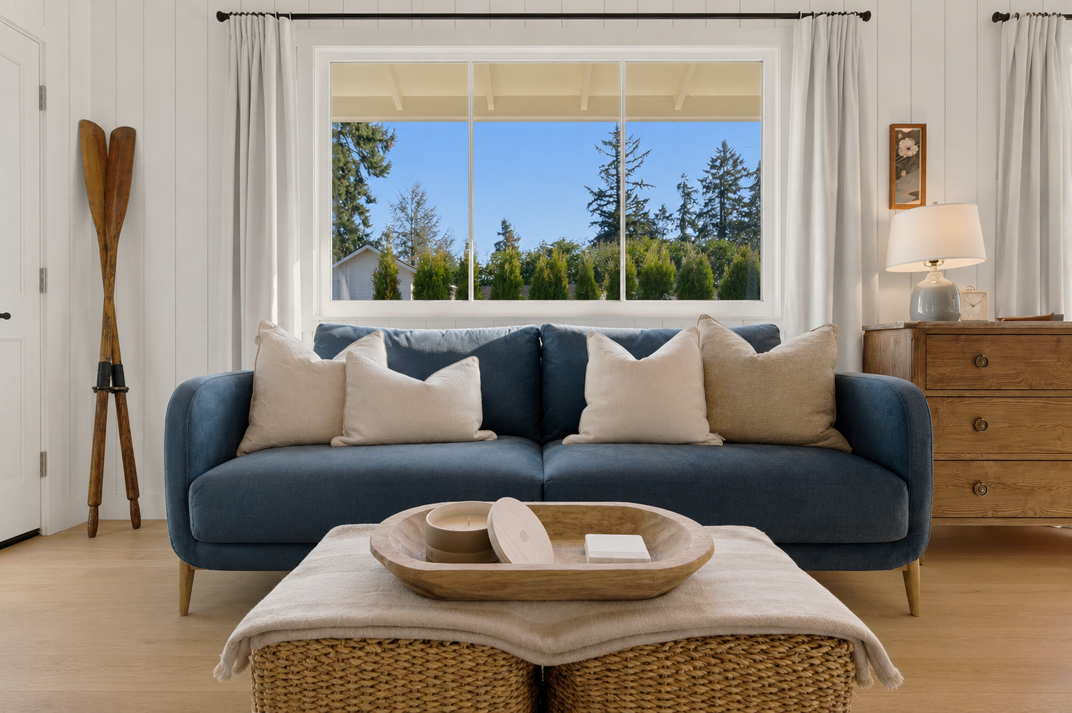 This beautifully designed lounge space invites slow mornings, afternoon naps, and cozy evenings in.