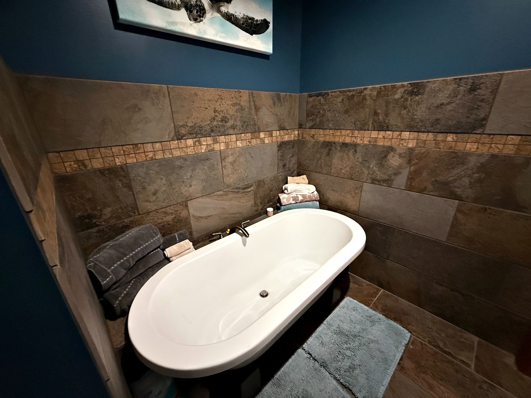 The main bathroom also has a soaking tub.