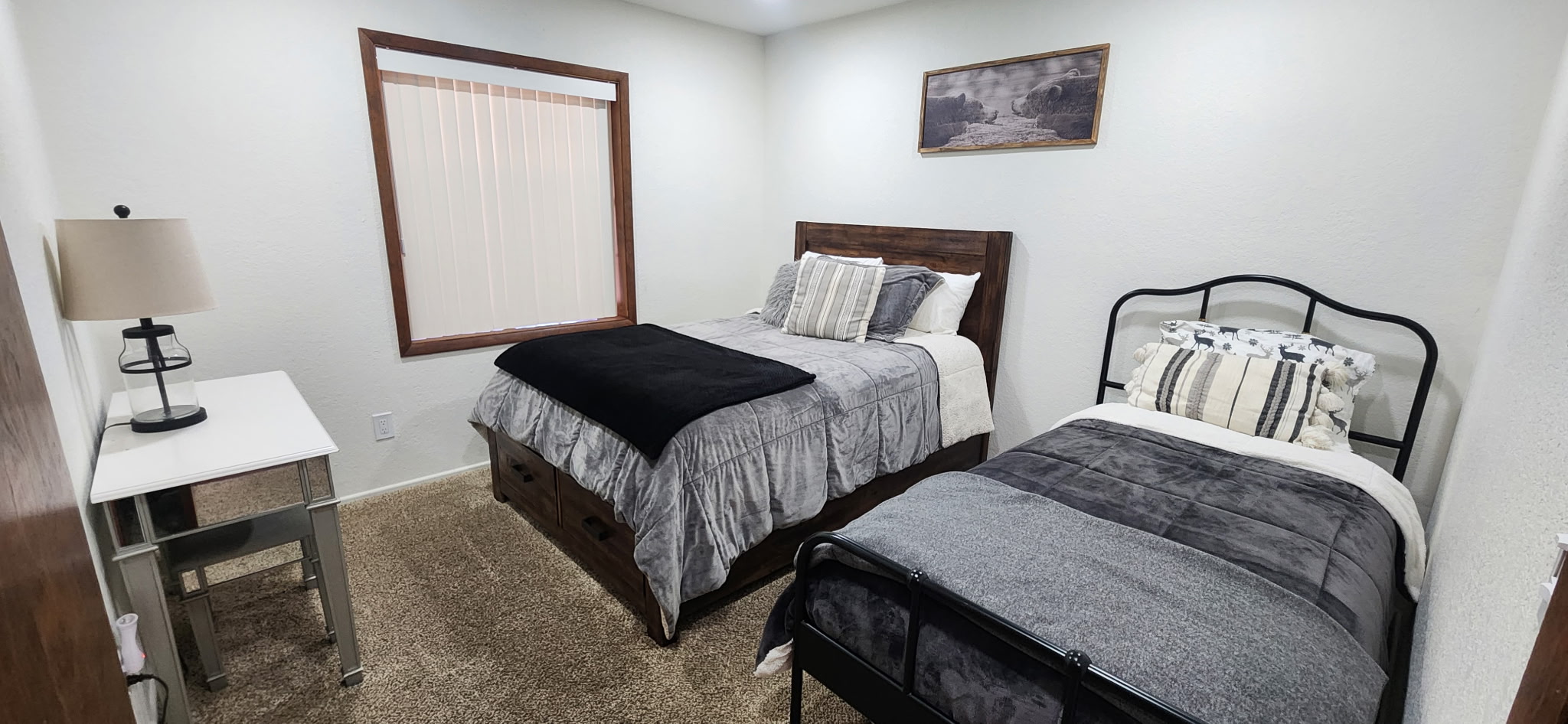 Bedroom 3 has one double bed and one twin bed.