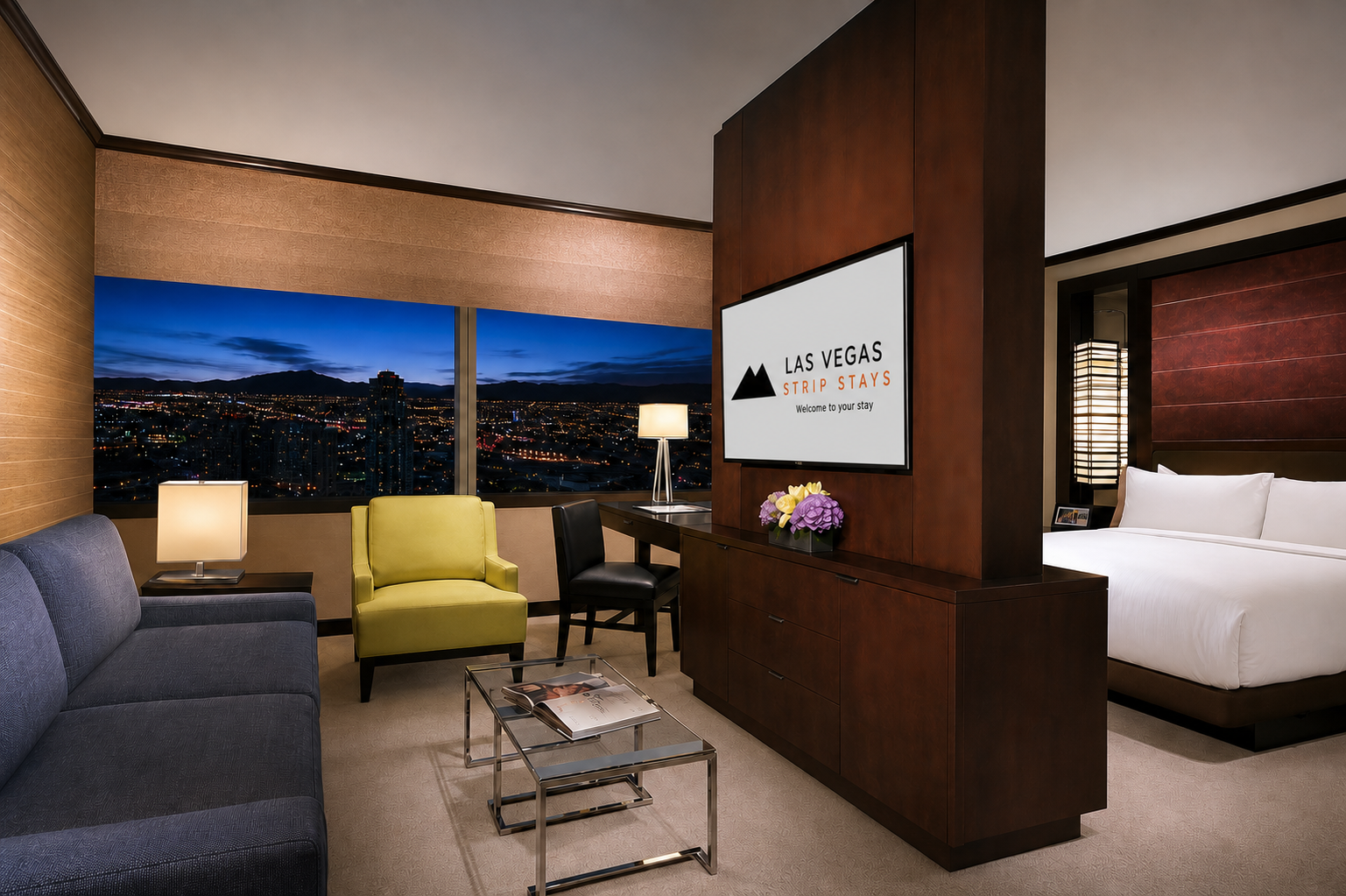 Relax or stretch out — the living area features a queen-size pullout sofa 🛋️
