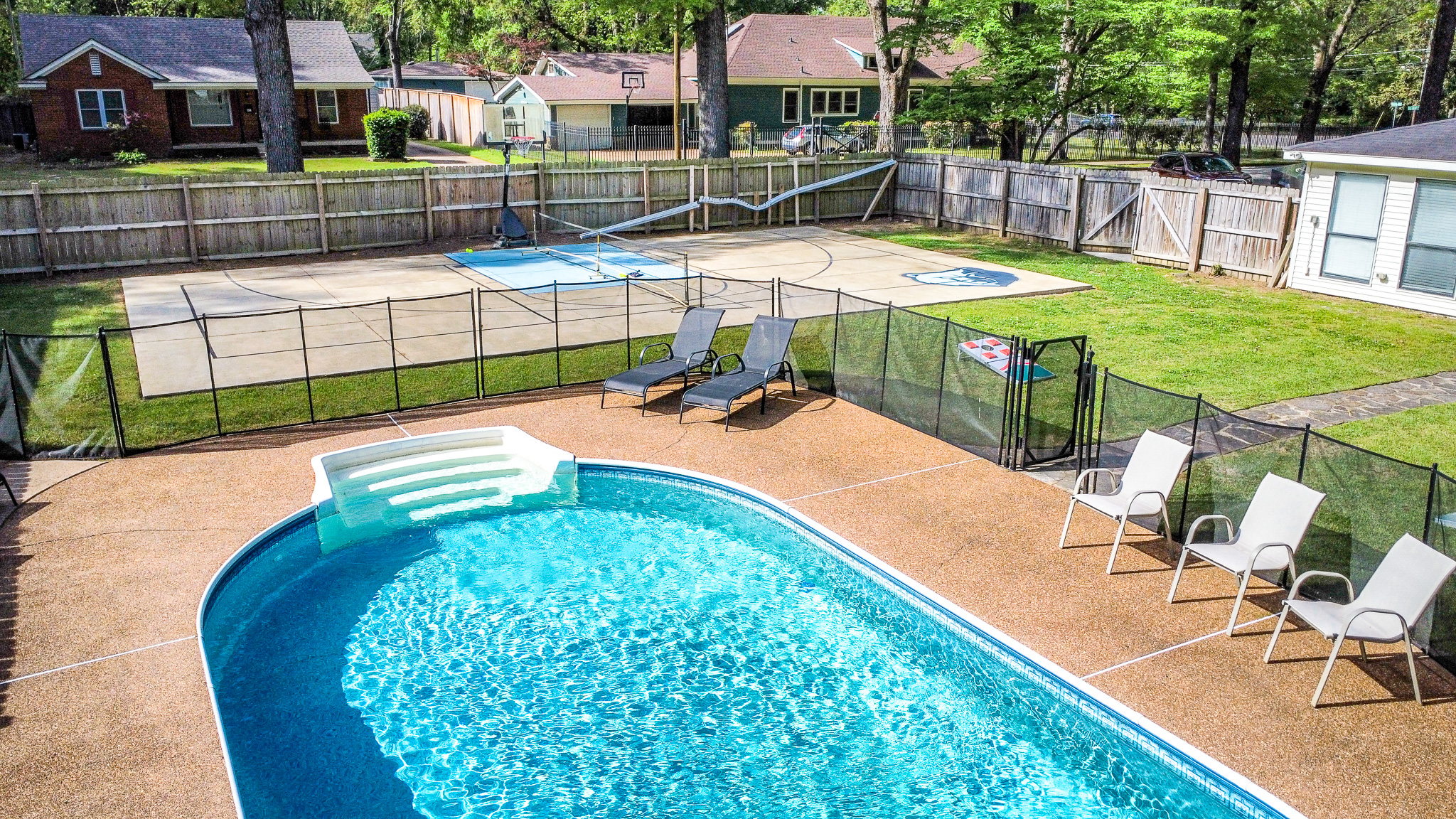 Pool and basketball/pickleball court