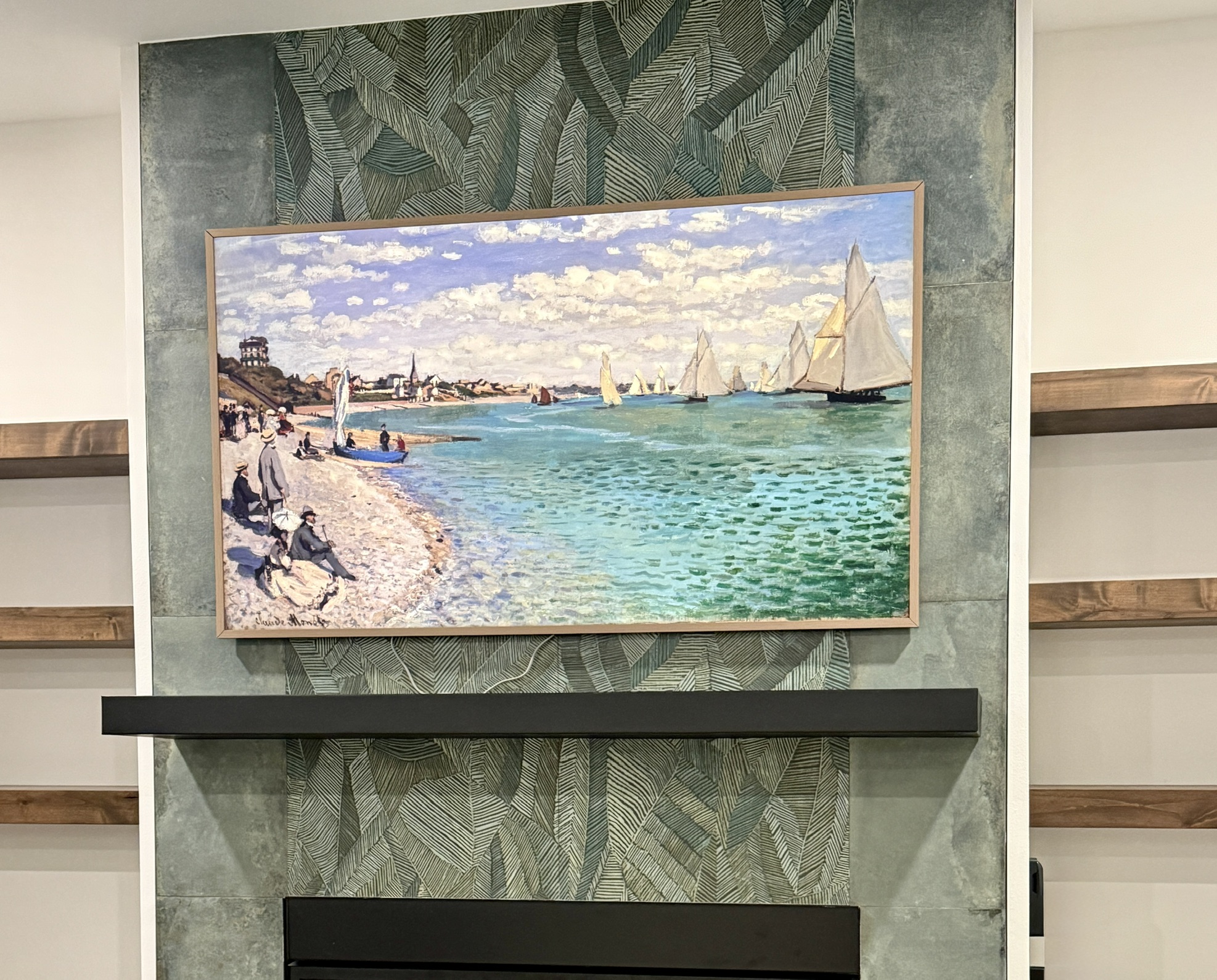 Main house living room with Samsung Frame TV (Monet's Regatta shown)