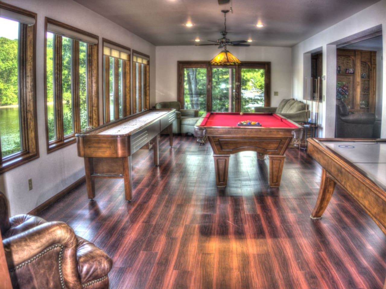Lake side game room, pool table, air hockey, shuffleboard, lower level