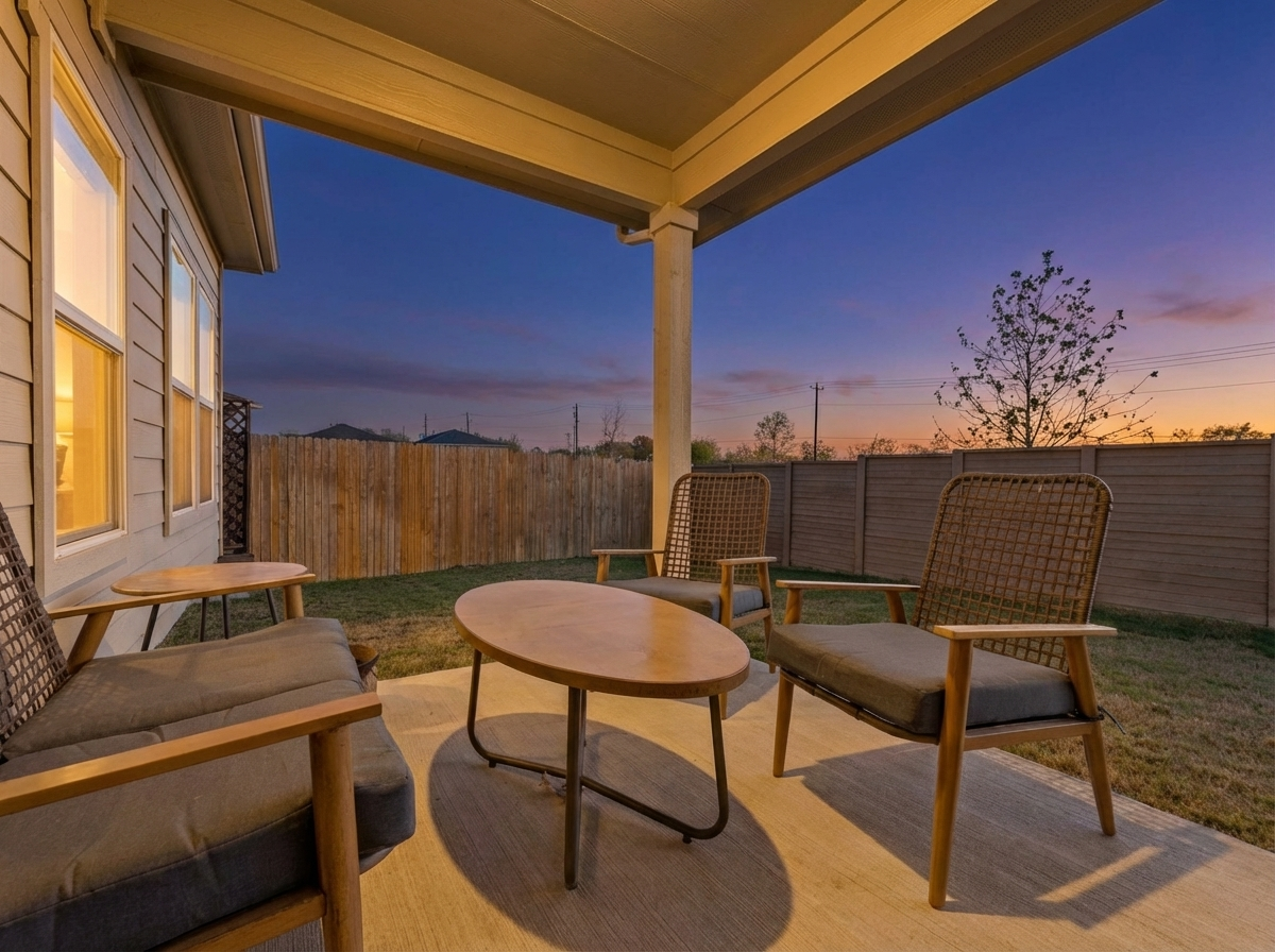 The rear porch is the perfect place to relax with a glass of something cold at the end of a long busy day 