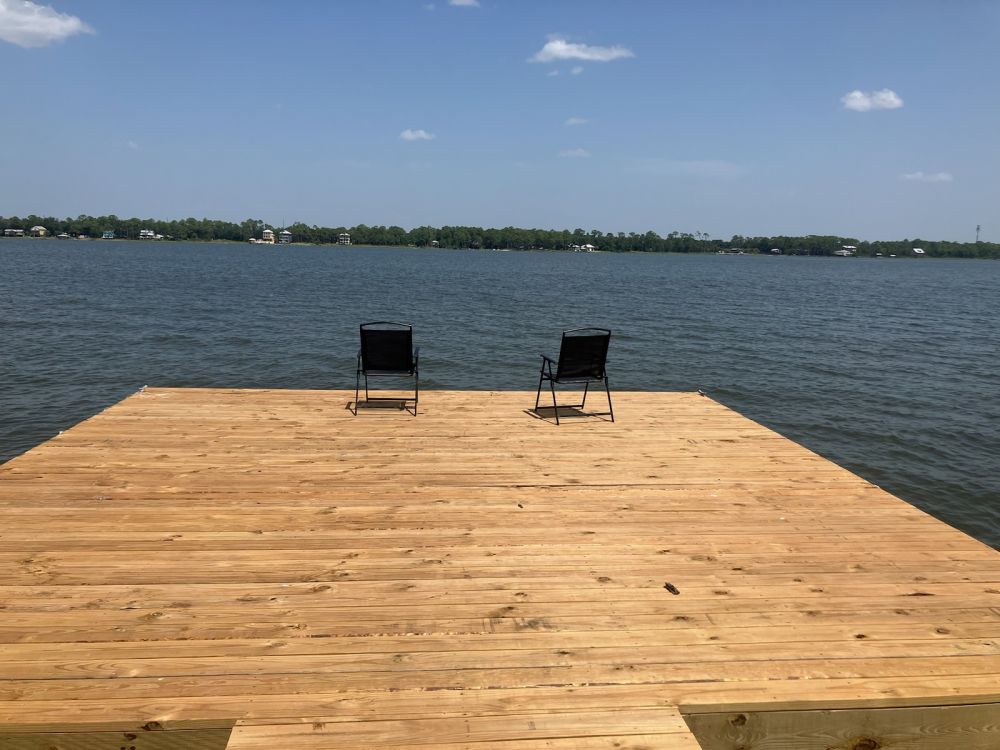 Private pier with seating overlooking Little Lagoon