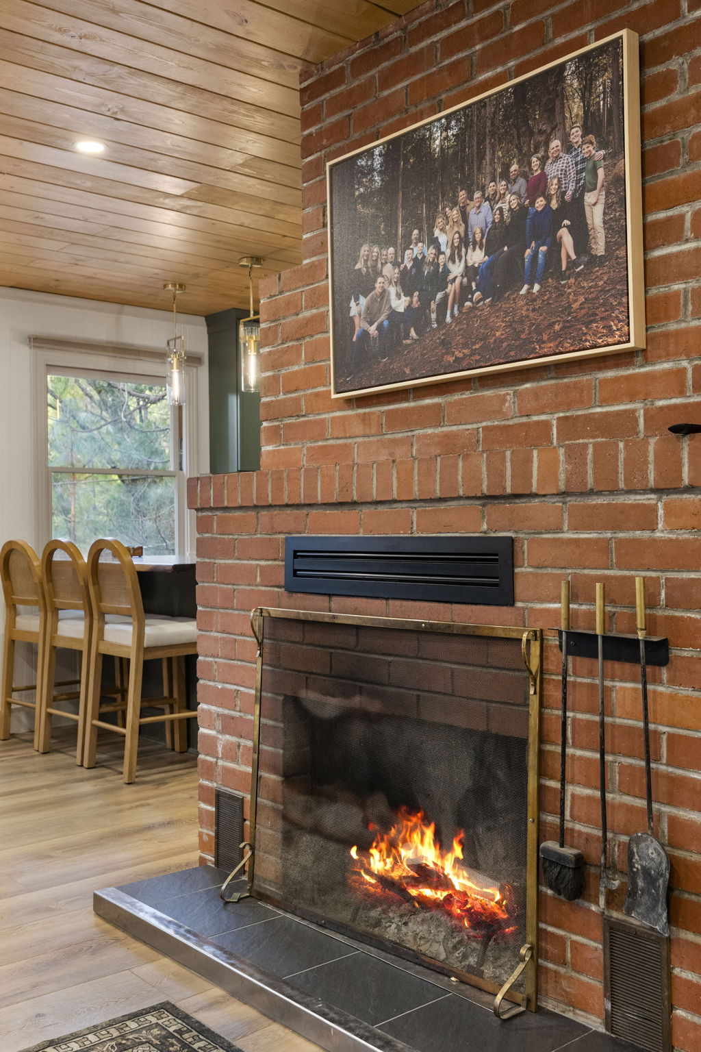 Wood burning fireplace in the living room - near the kichen and dining rooms as well, makes the whole cabin feel cozy. Wood is provided.