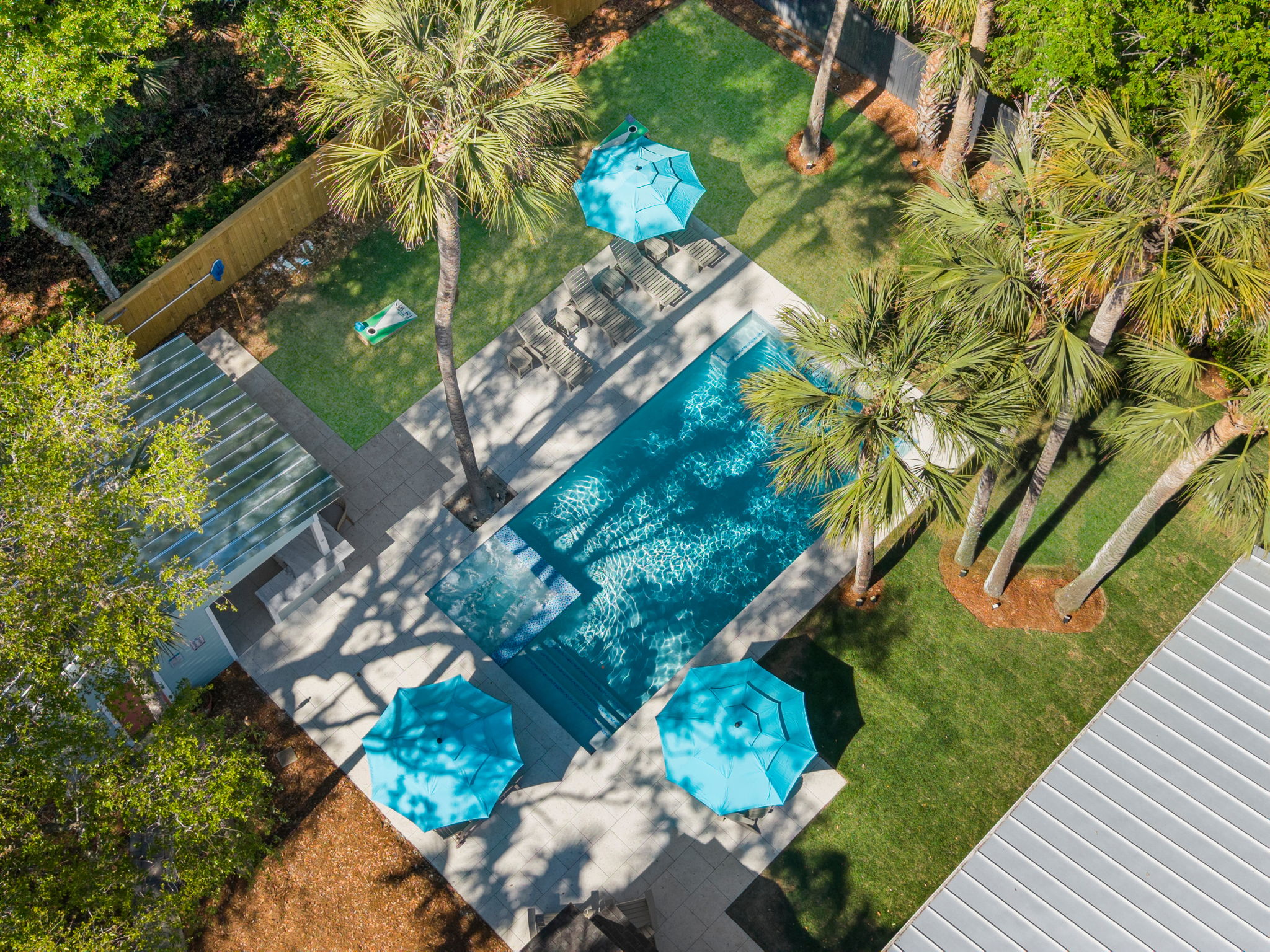 Backyard Aerial View | IOP Escapes Beach Blessing | 3705 Hartnett Blvd, Isle of Palms, SC