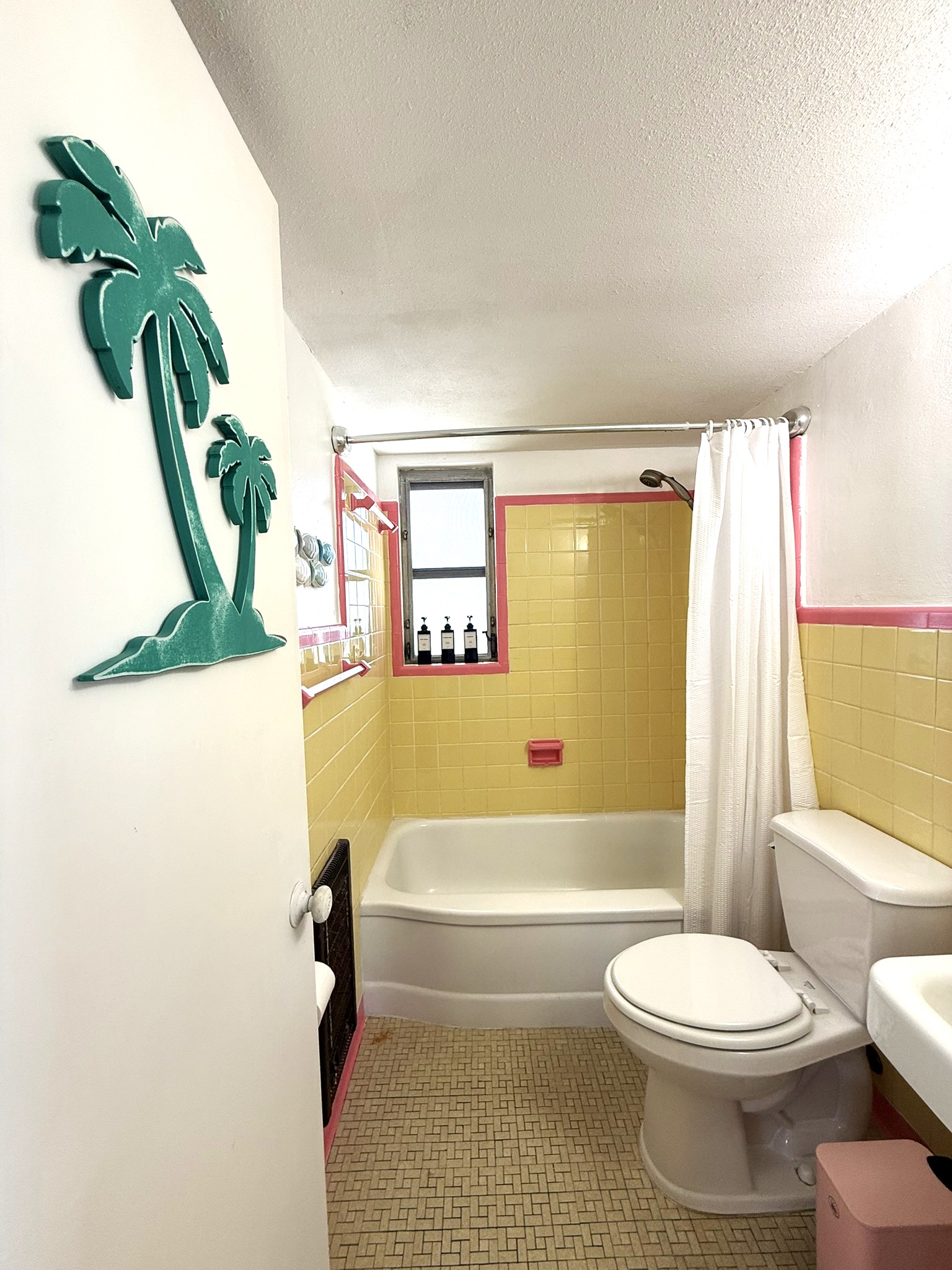 Retro Bathroom #1 (Upper Level) Yellow & Pink