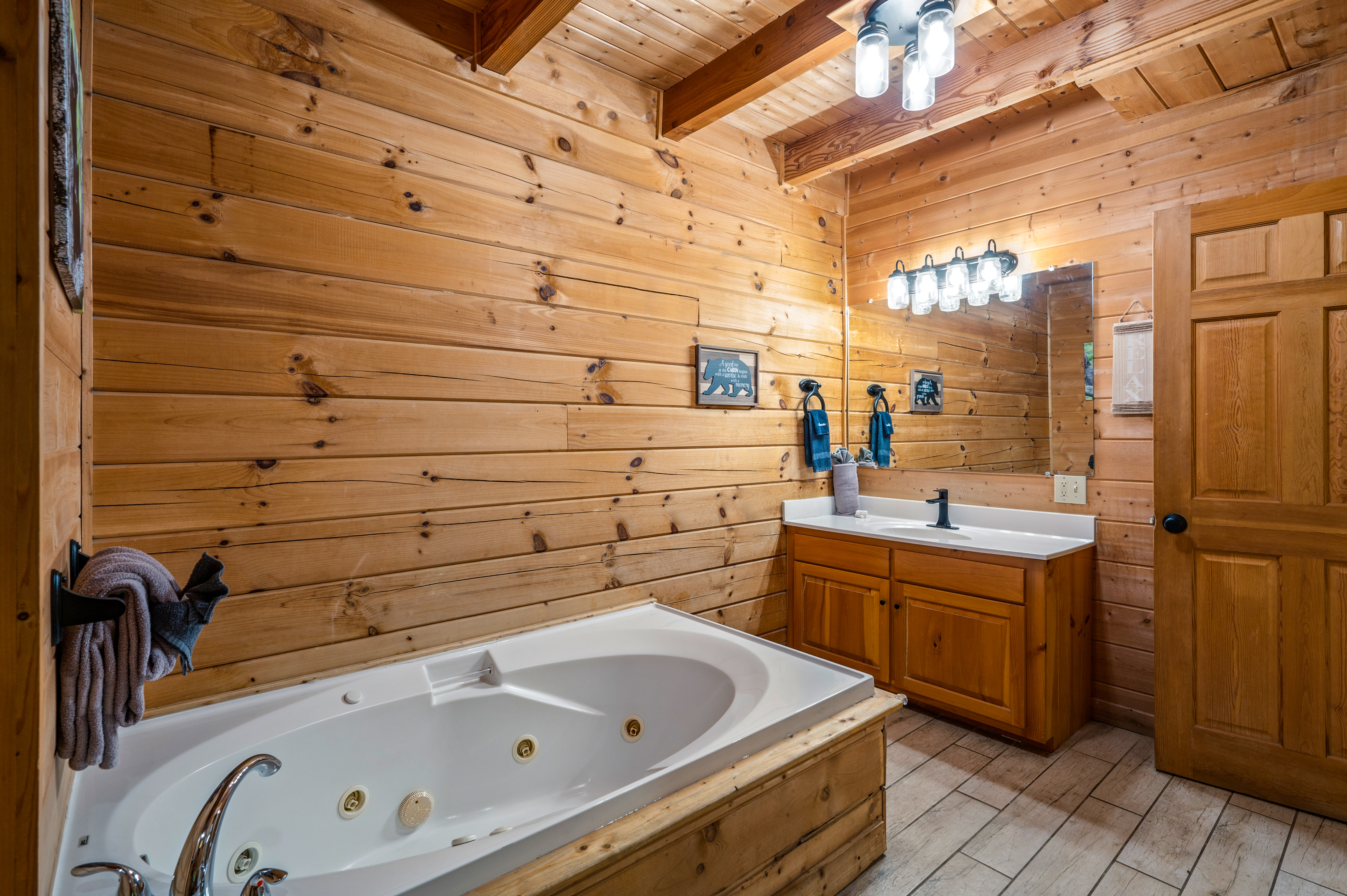 Master bath vanity and jacuzzi tub.