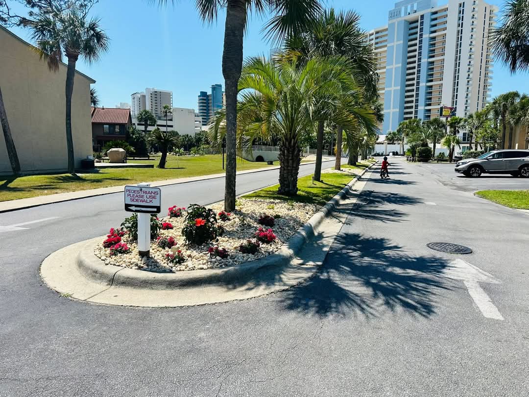 Entrance to Golf Cart Parking for the beach access and to Grande Island Pool
