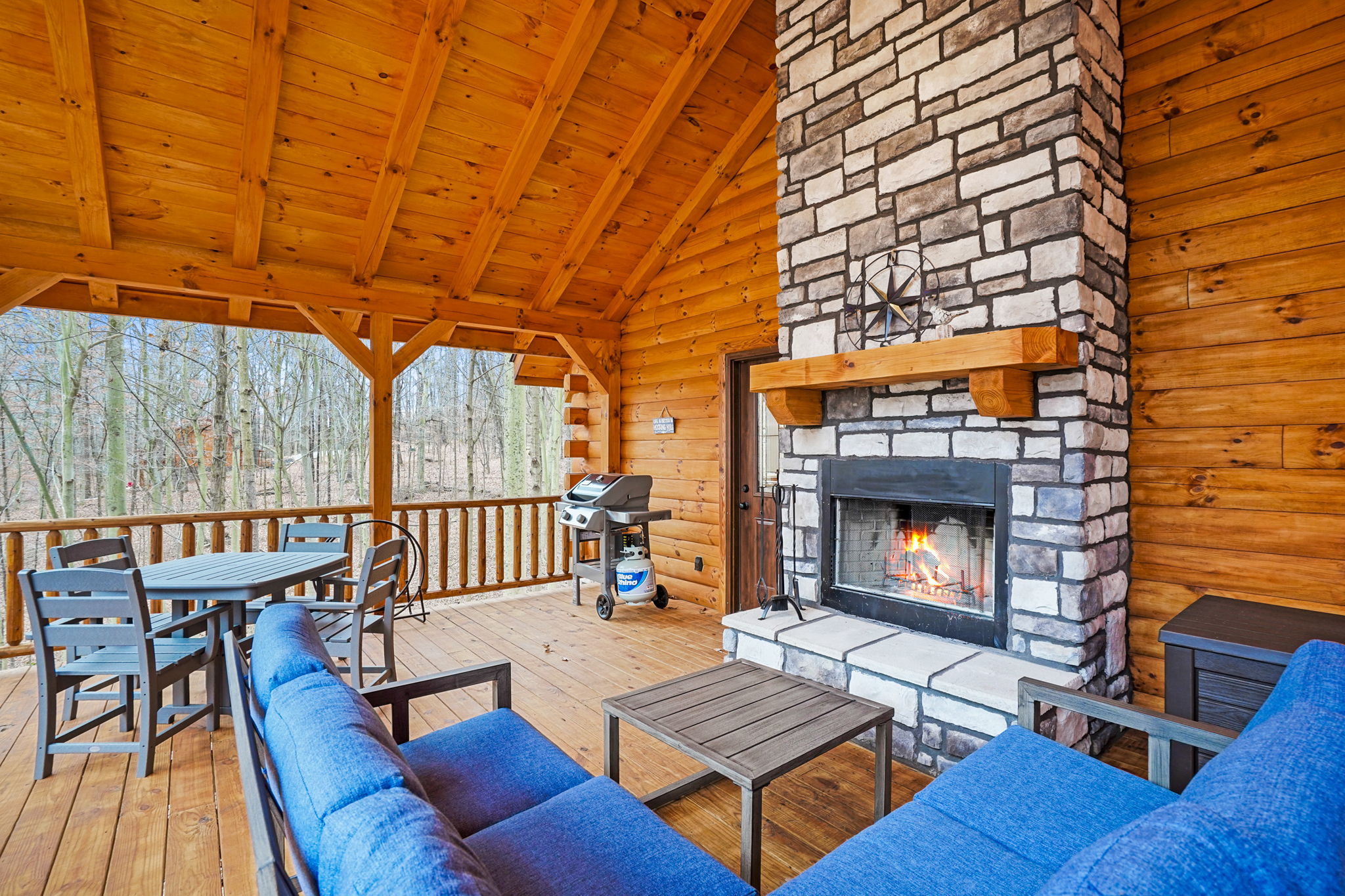 Outdoor wood burning fireplace