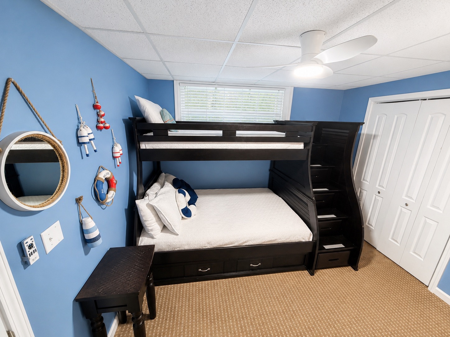Cozy bunk bed area with comfortable bedding