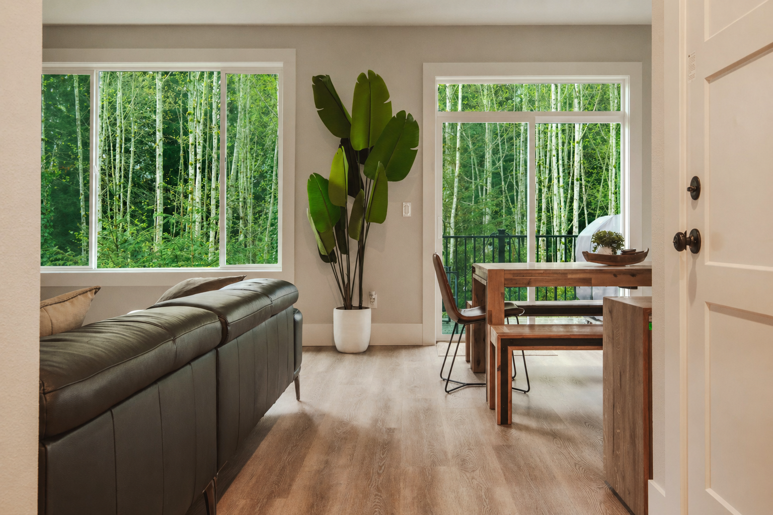 Gather around the table in this bright, open dining space designed for relaxed meals together.