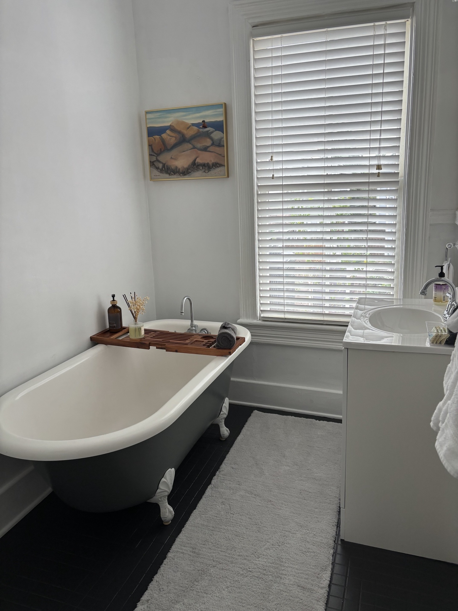 Upstairs bathroom with clawfoot soaking tub