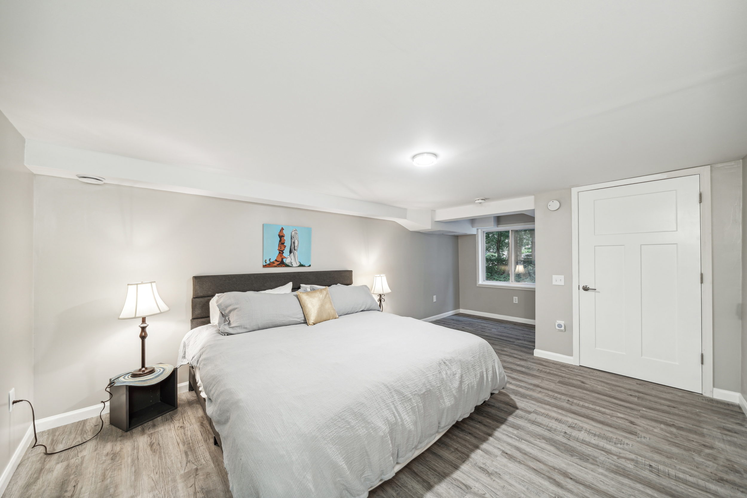 Spacious king bed in the front bedroom, 36" wide exterior door, closed off for privacy.