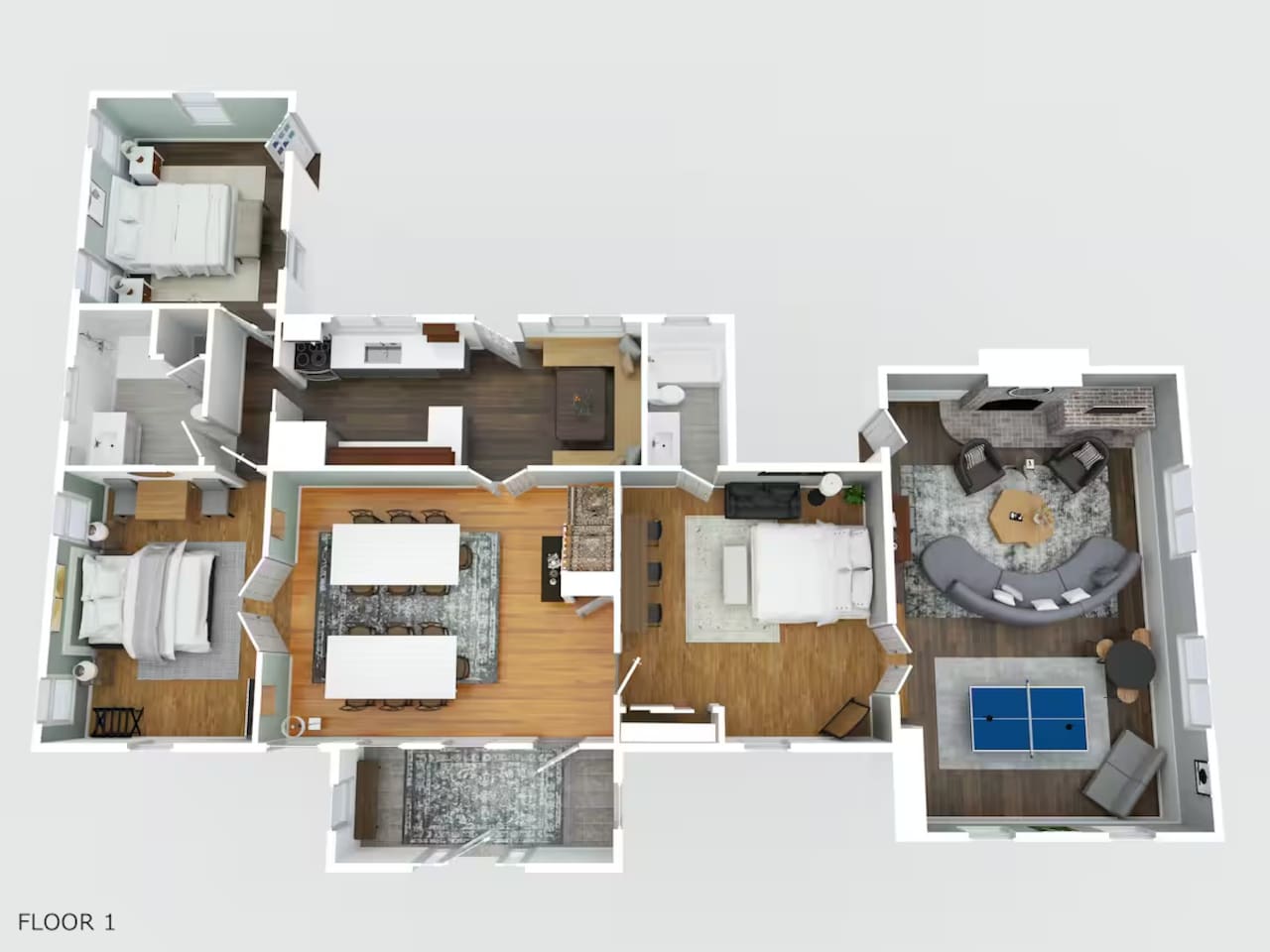 The Eucalyptus Suite is located along the entire left side of the first floor of Southern Guesthouse. The other 2 suites are located upstairs.