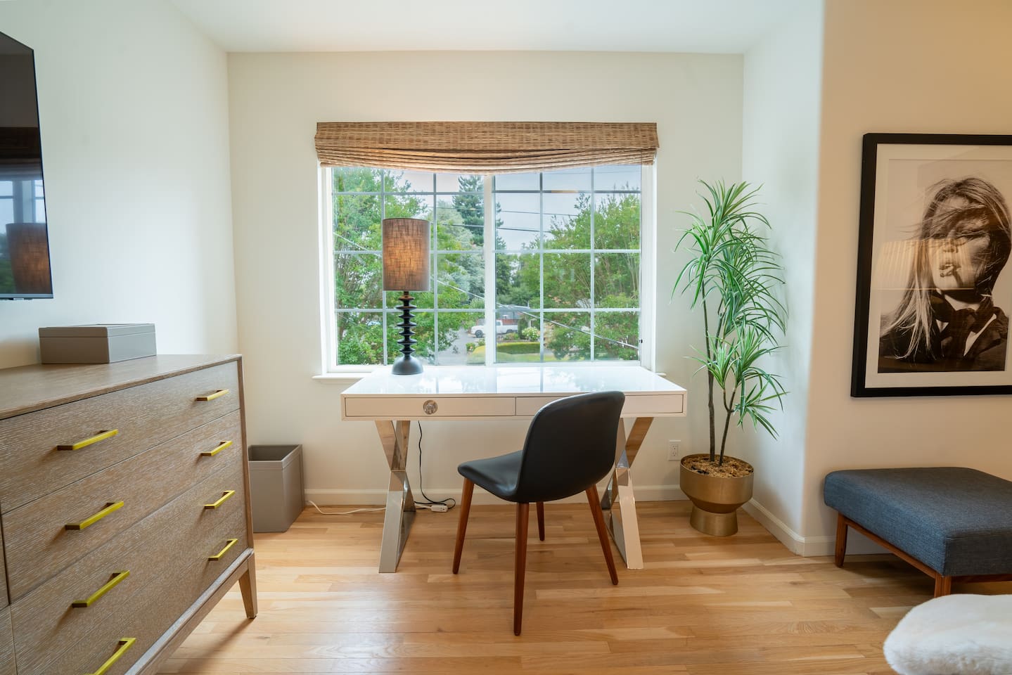 Desk and chair for work space in the primary bedroom