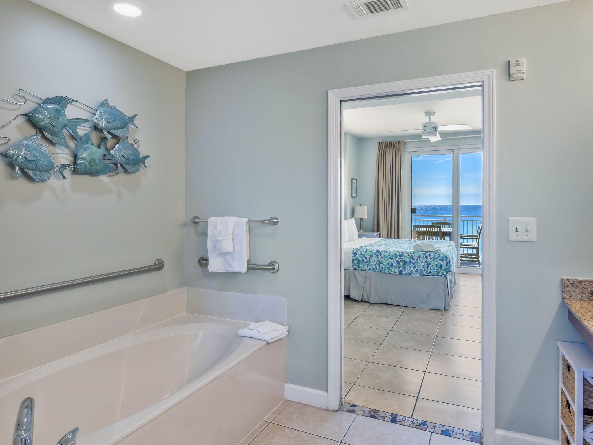 Bathroom 1 through bedroom, Gulf view.