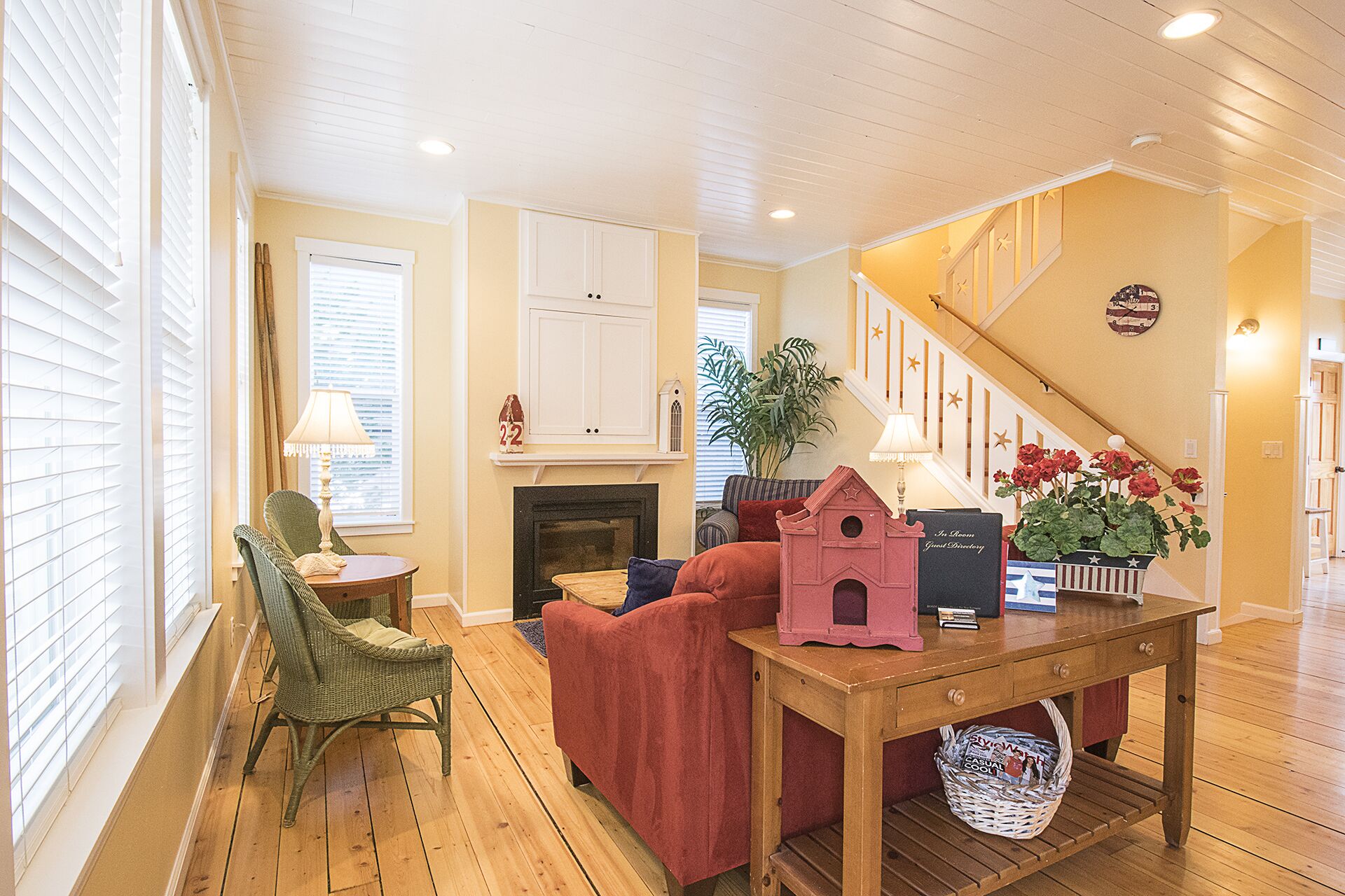 Large screen TV for streaming your favorite movies while cozying up to the fireplace.