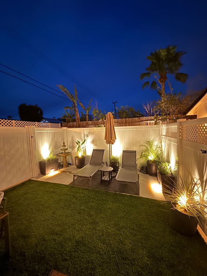 Backyard Loungers and Fountain