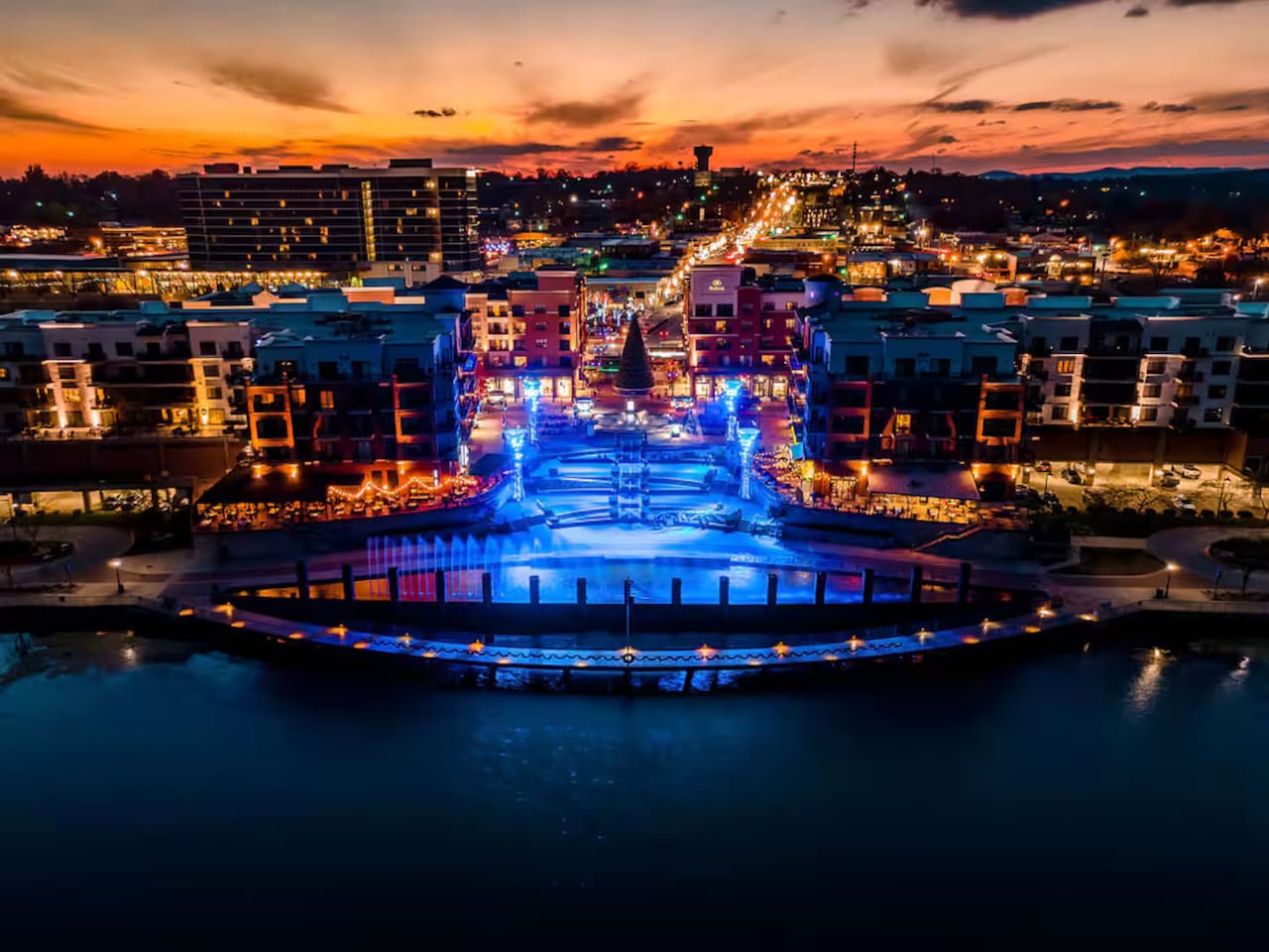 See the water fountains at Branson Landing next to downtown