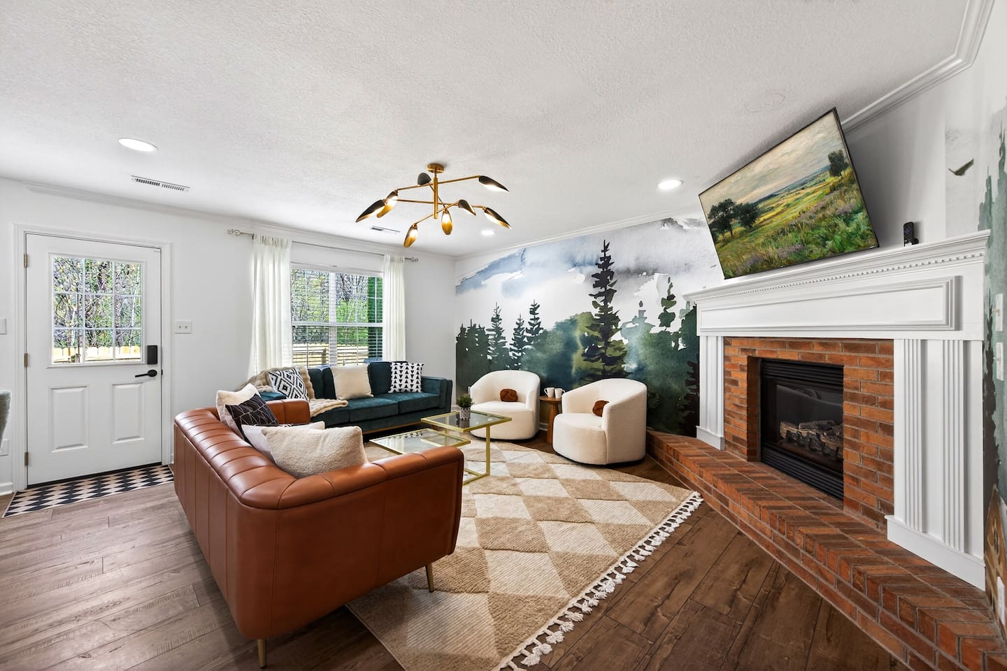 Imagine your morning coffee in this serene living room.