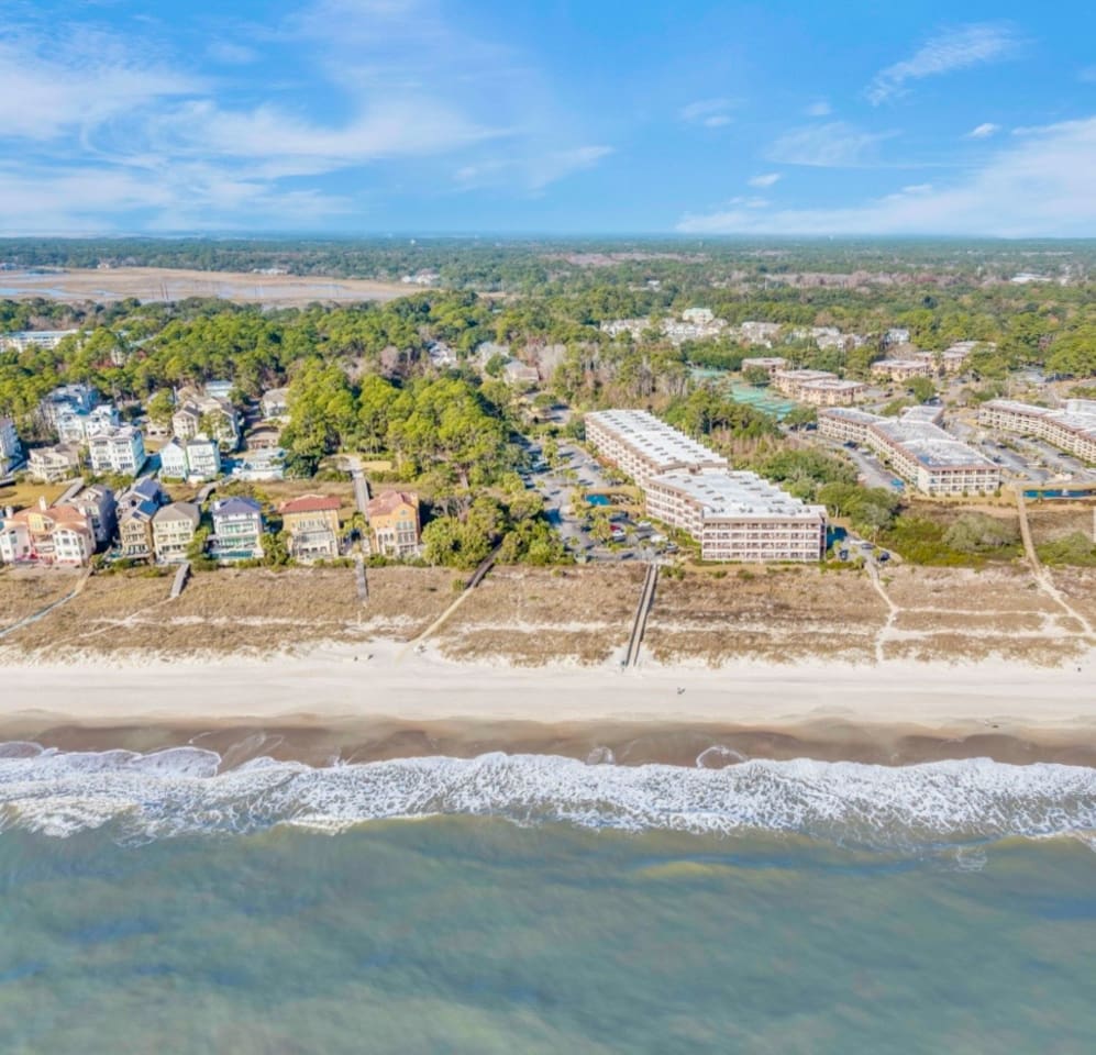 Aerial view of the resort and the beach