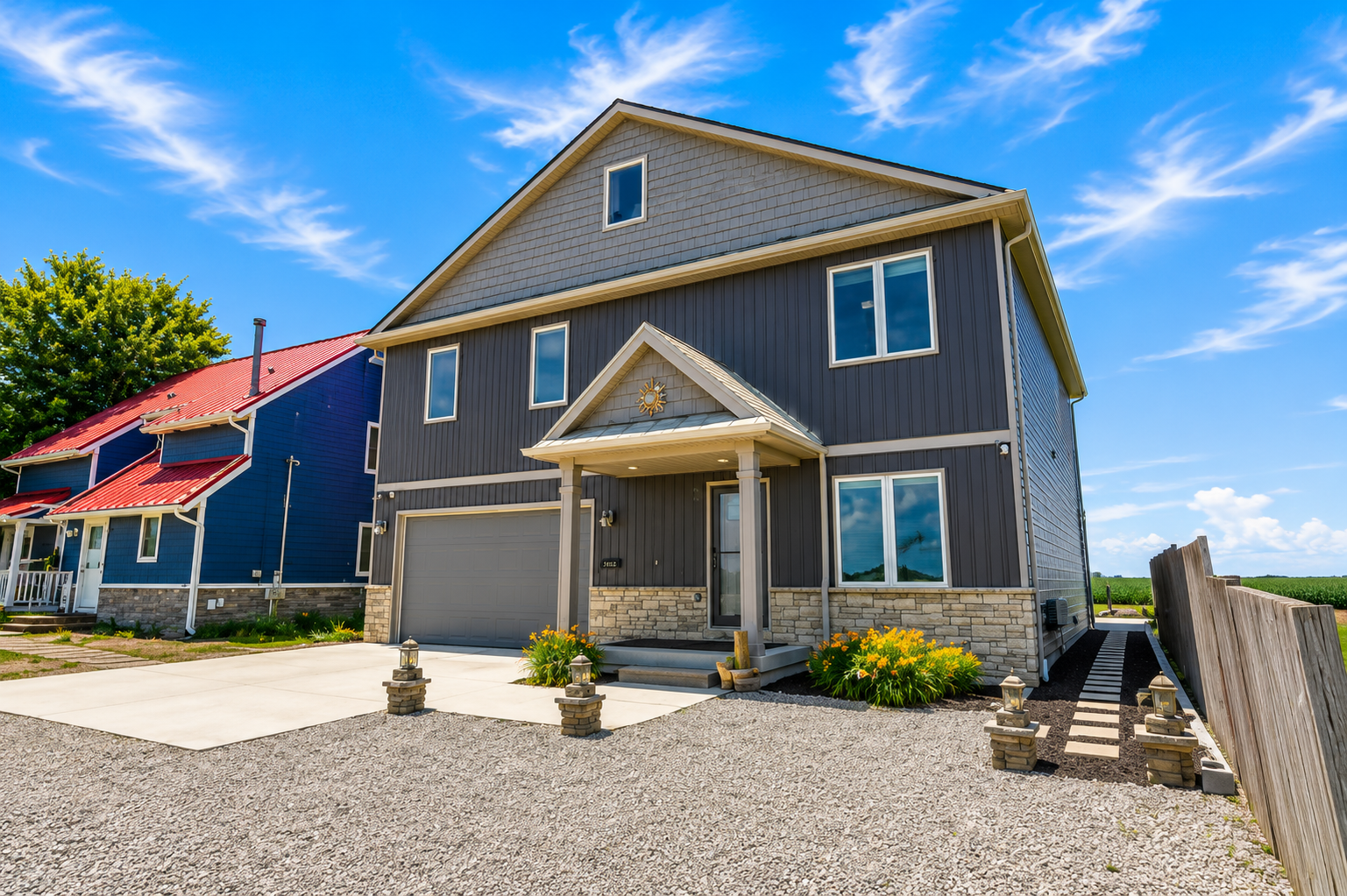 Welcome to your modern waterfront getaway with private parking, a two-car garage, and a grand entrance—designed for a comfortable and memorable stay.