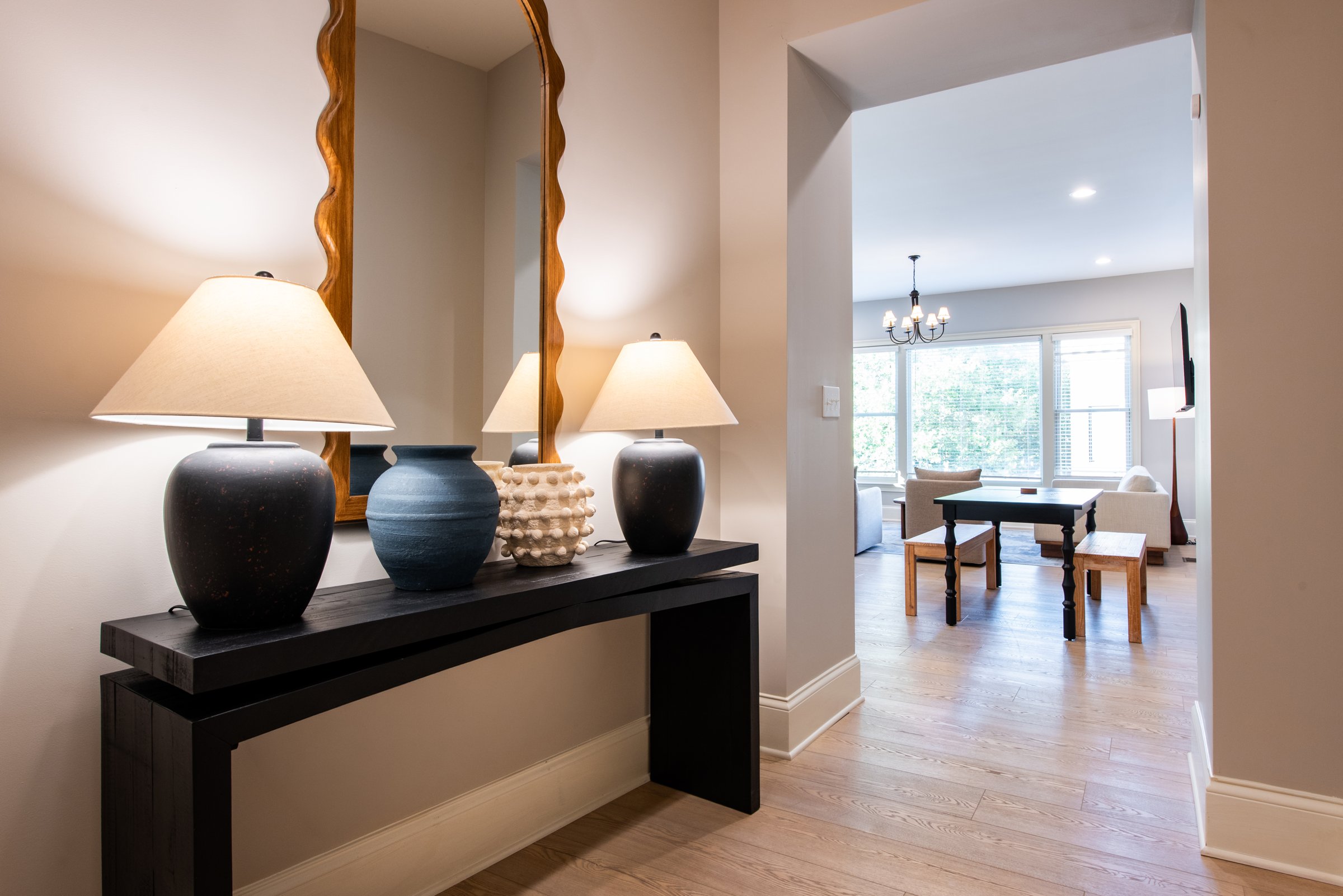 A welcoming entry with direct sightlines into the open living and dining space.