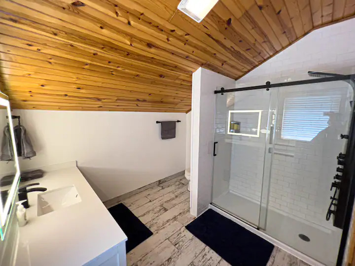 Modern upgraded bathroom upstairs