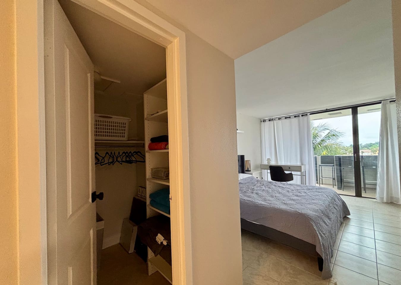 The closet near the main bedroom has plenty of space for your belongings.