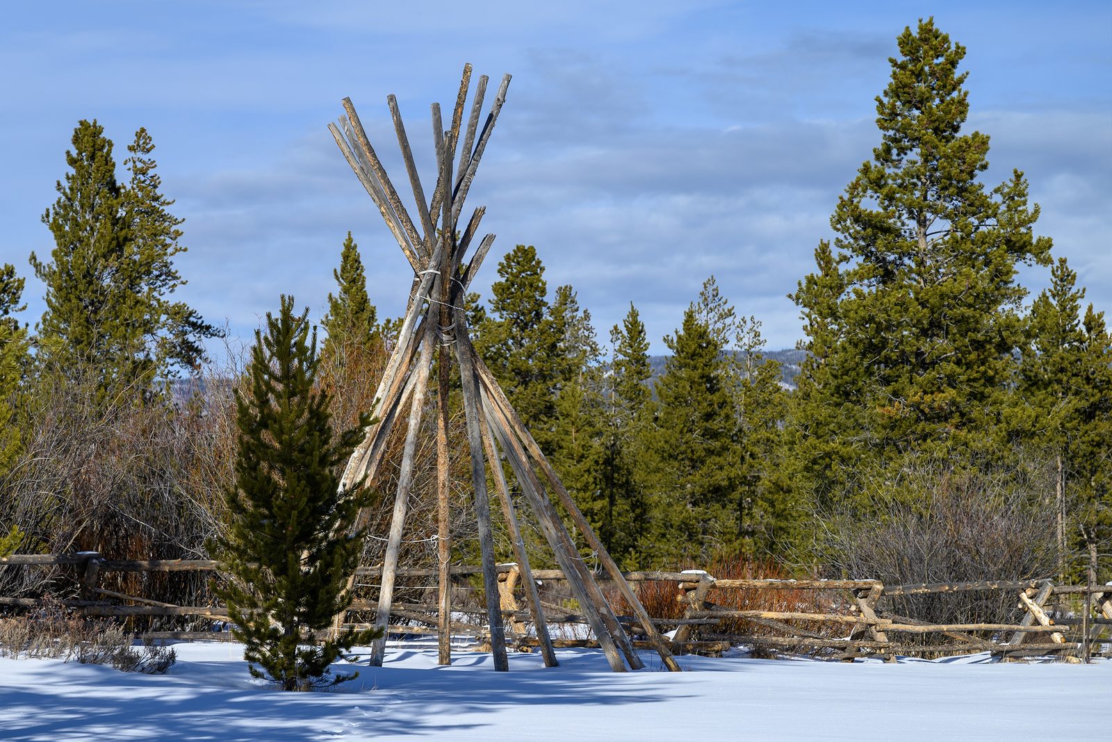 Tipi in winter snow at Casa Vista