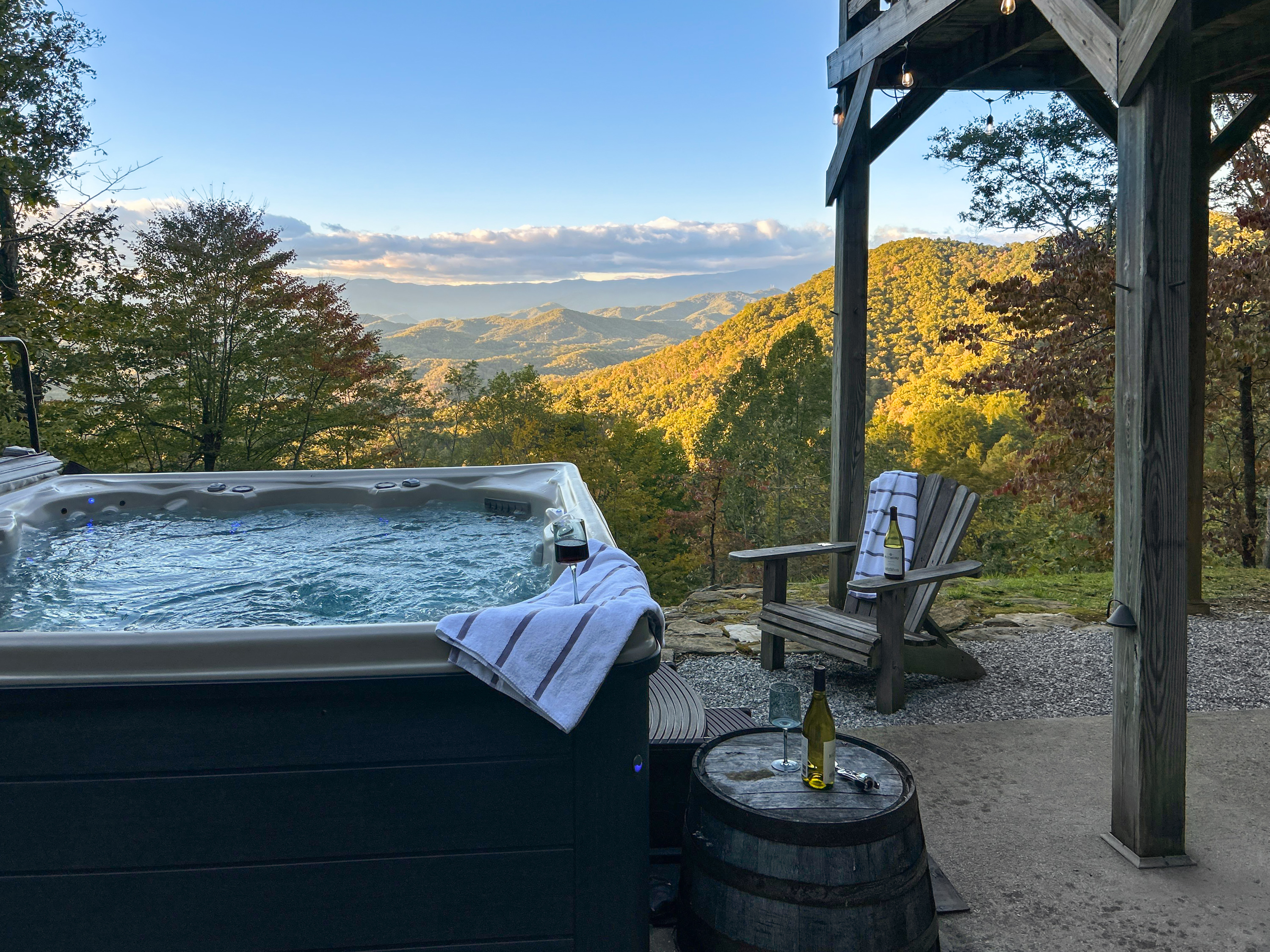 The hot tub has incredible views of the mountains. 