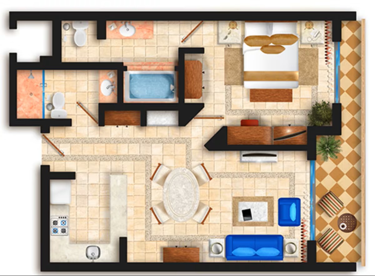 Owner Master Suite Floorplan at Playa Grande, Vacation Travel Exclusives