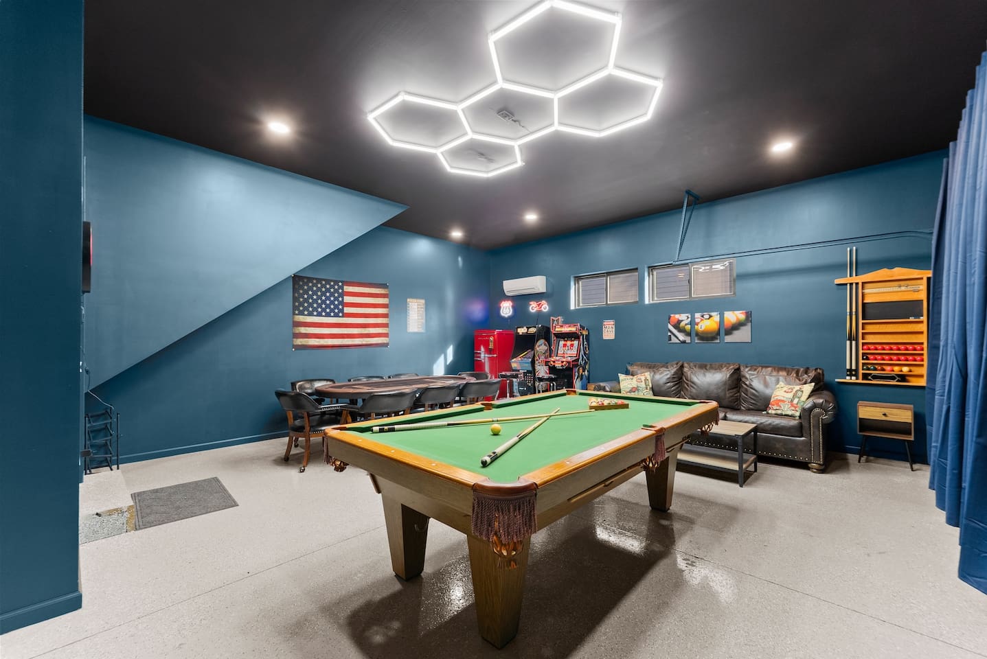 A billiard table—fun and games for friends and family.