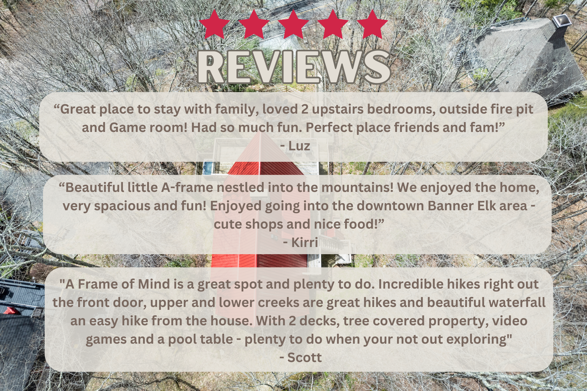 Discover what puts our guests in the perfect "A-Frame of Mind"!