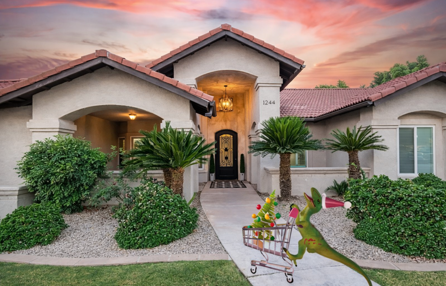 Beautiful custom home on half acre cul-de-sac lot with professionally landscaped front yard, basketball hoop, and 2 cozy courtyards.